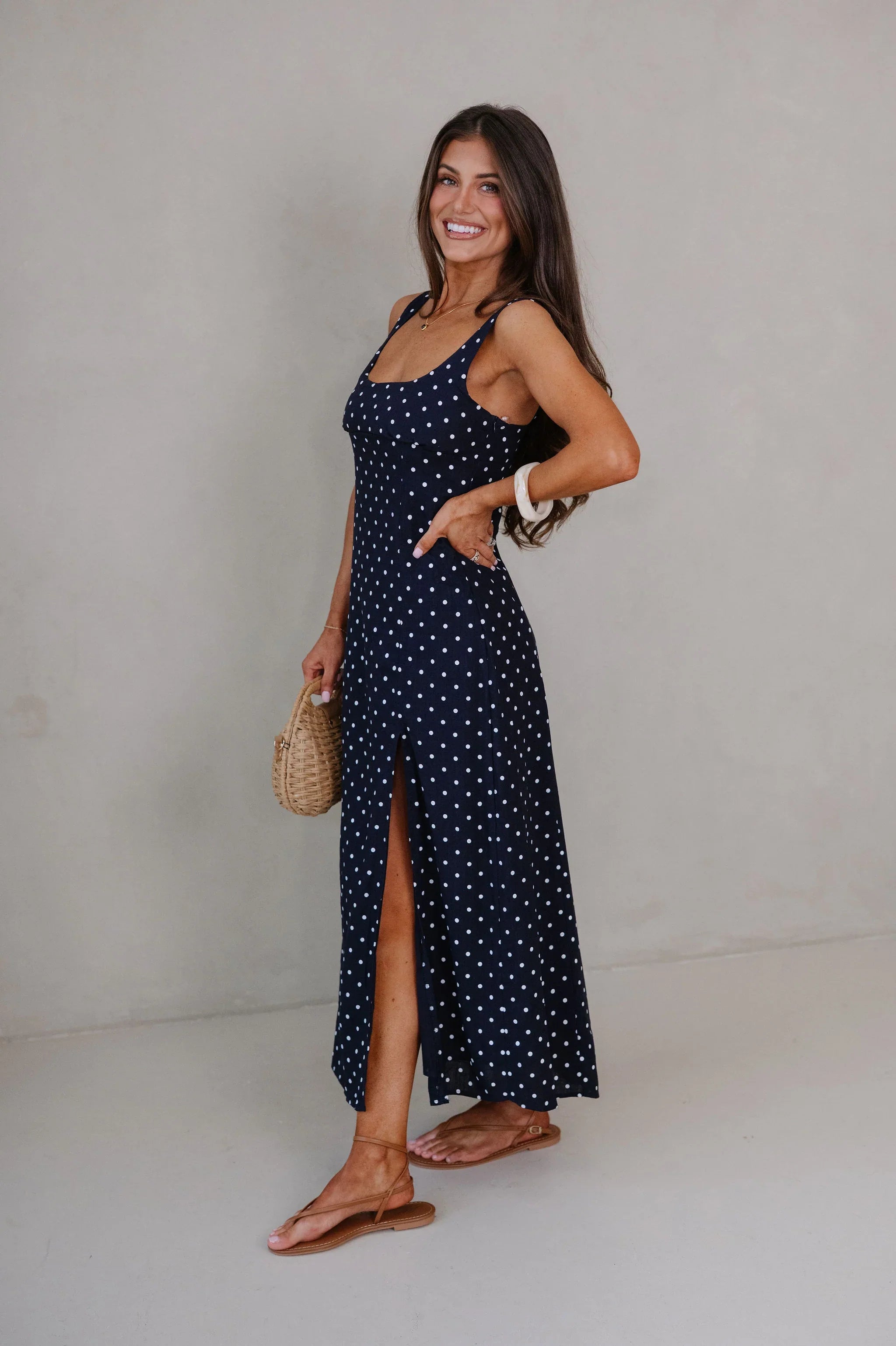 Rory Scoop Neck Midi Dress-Navy
