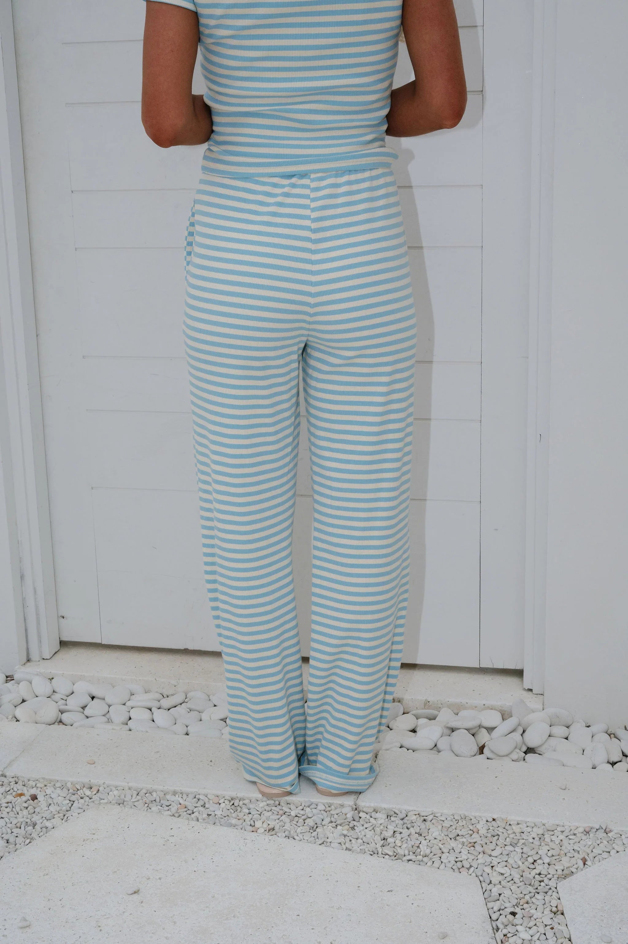 Samson Striped Pants Set-Sky Blue