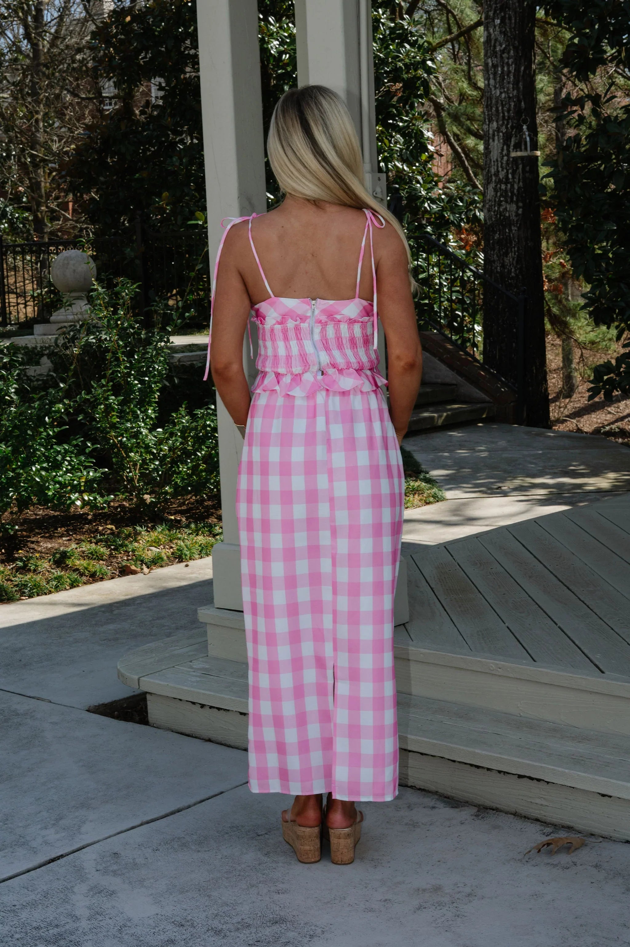 Collier Gingham Skirt Set-Pink/White