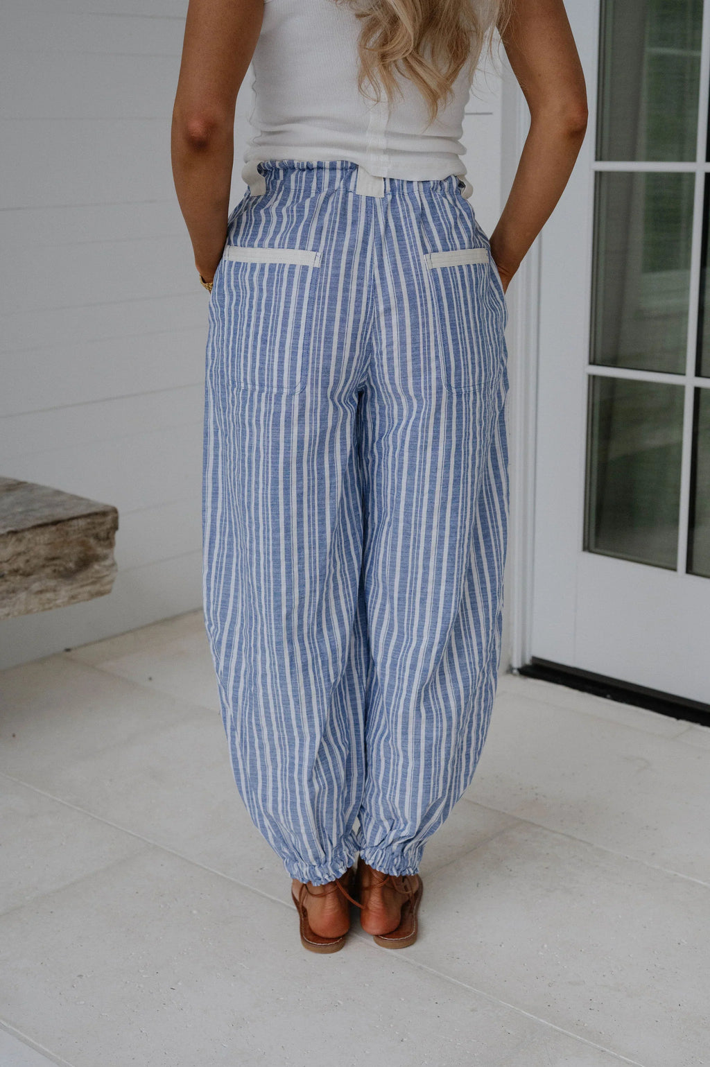 Charlotte Striped Jogger Pants-Coastal Blue