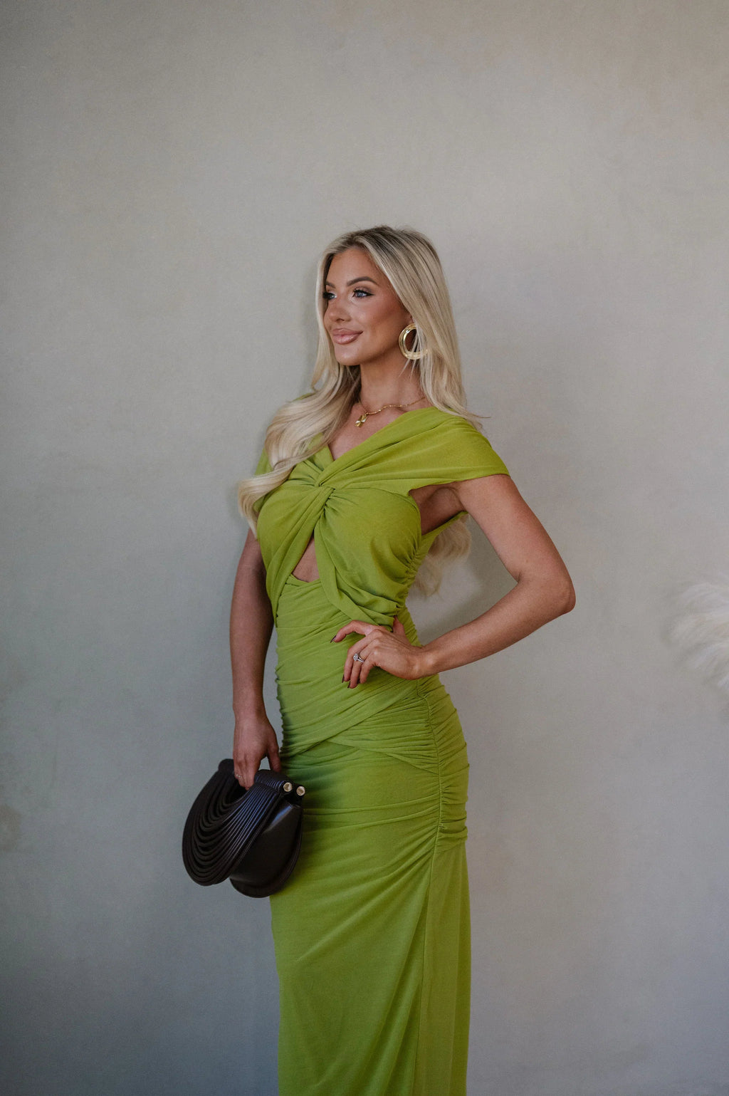 Maya Ruched Maxi Dress-Green