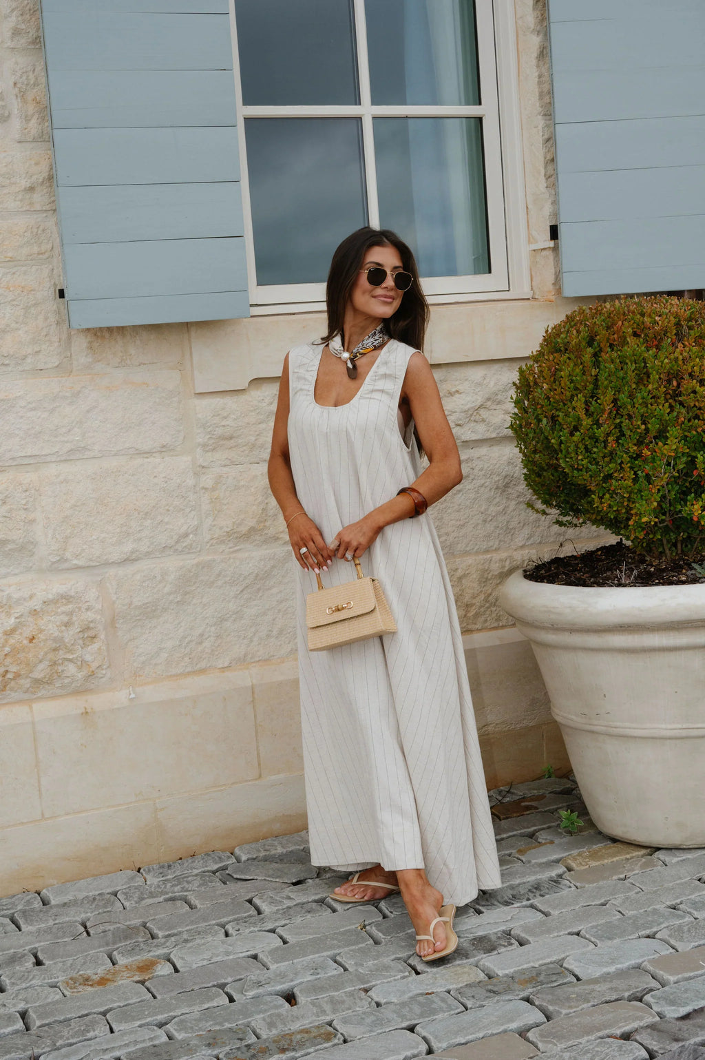 Clare Striped Maxi Dress-Natural/Black