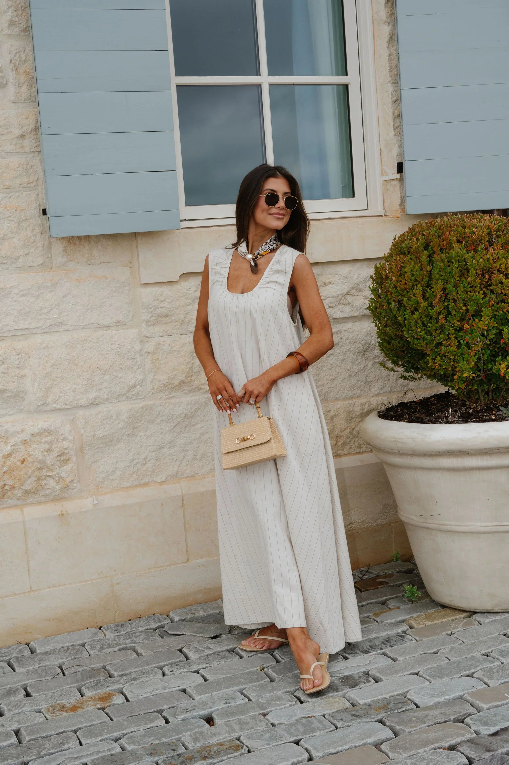 Clare Striped Maxi Dress-Natural/Black