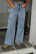 Oversized Washed Wide Leg Pants-Denim