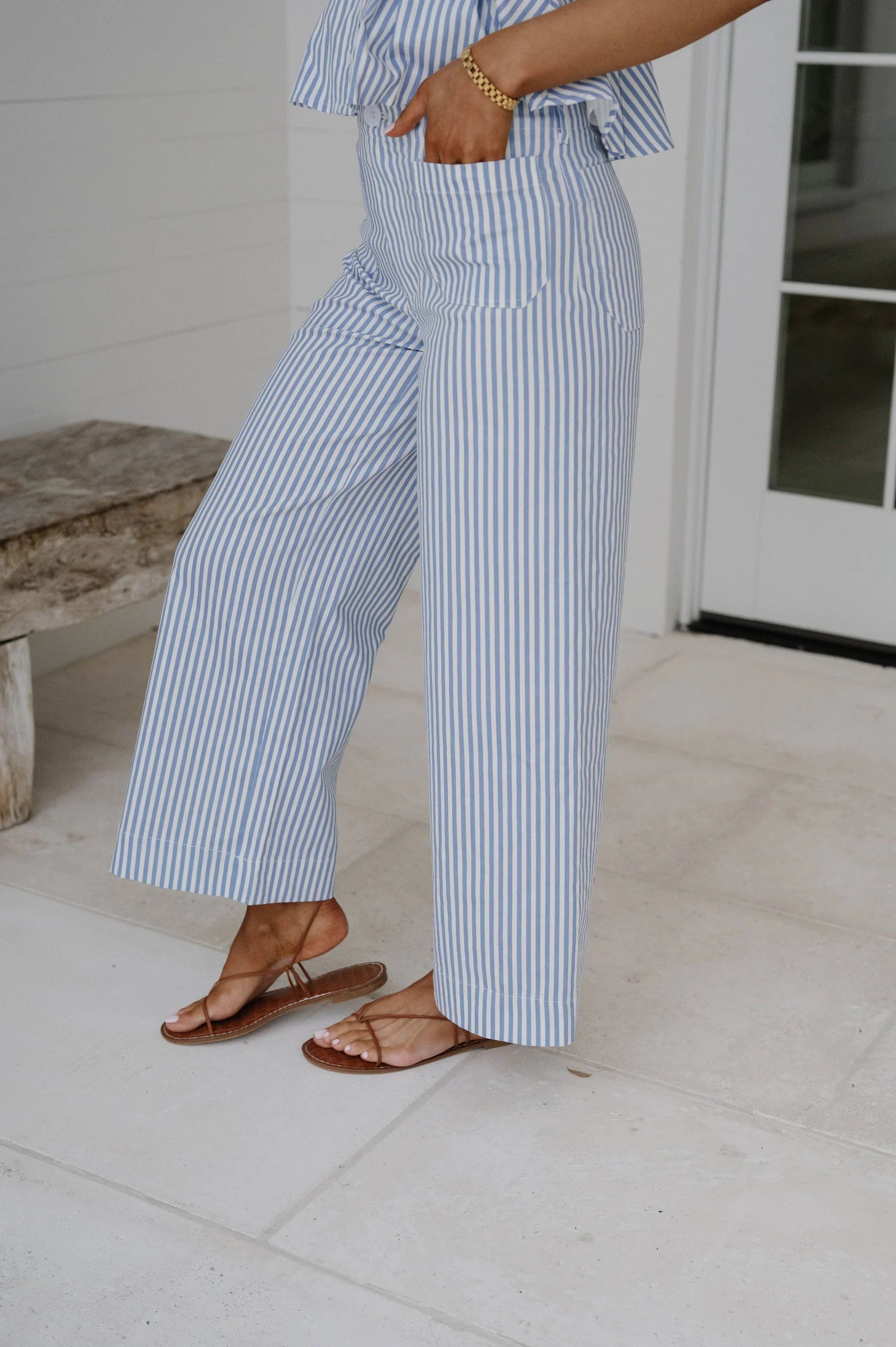 Rosemary Striped Pants Set-Light Blue