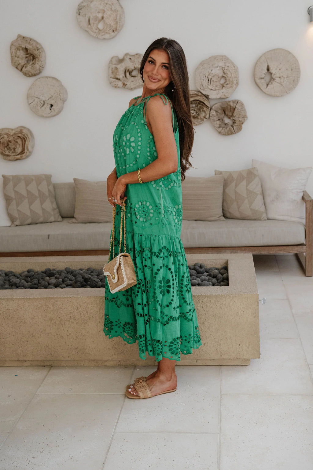 Elegant Eyelet Maxi Dress-Kelly Green