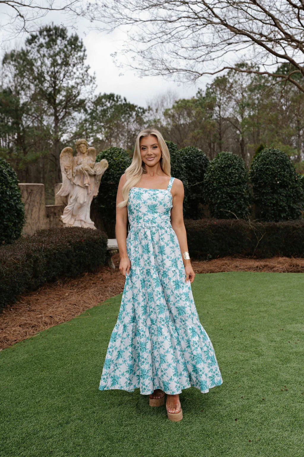 Mollie Tiered Maxi Dress-Off White/Jade