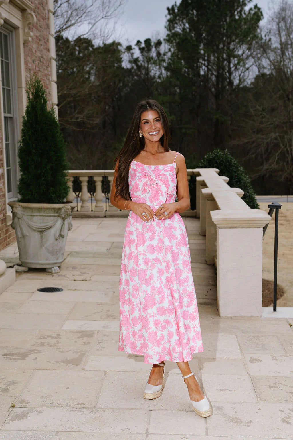 Oliver Floral Midi Dress-Pink/White
