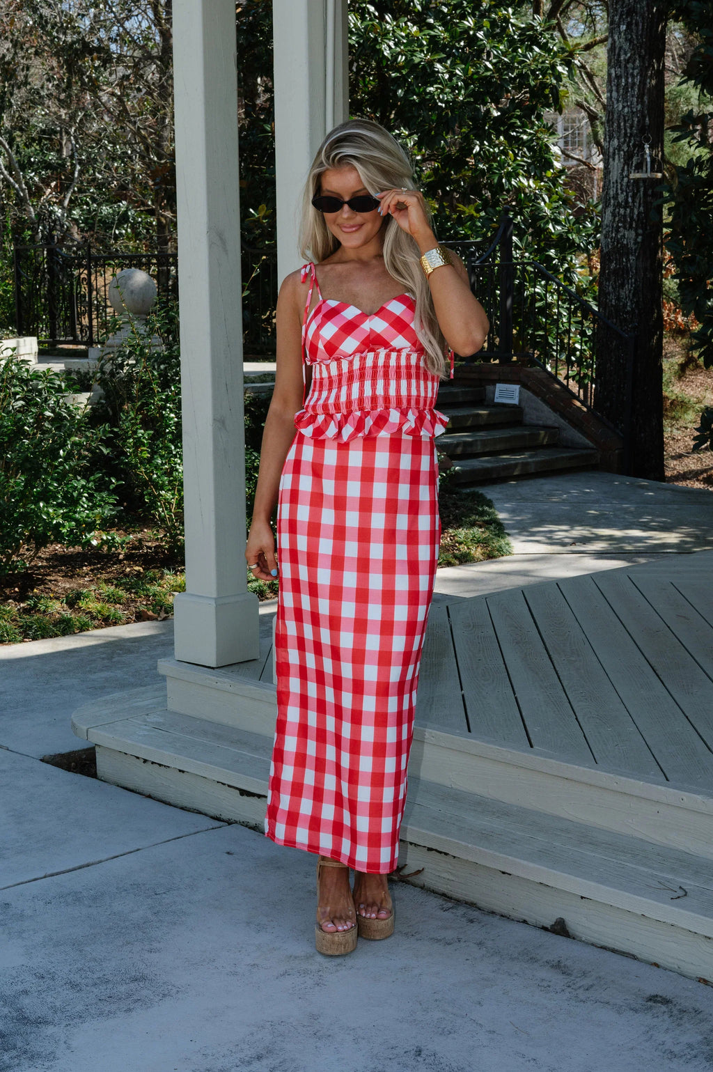 Collier Gingham Skirt Set-Red/White