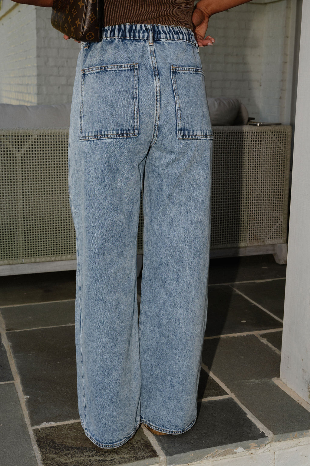Oversized Washed Wide Leg Pants-Denim