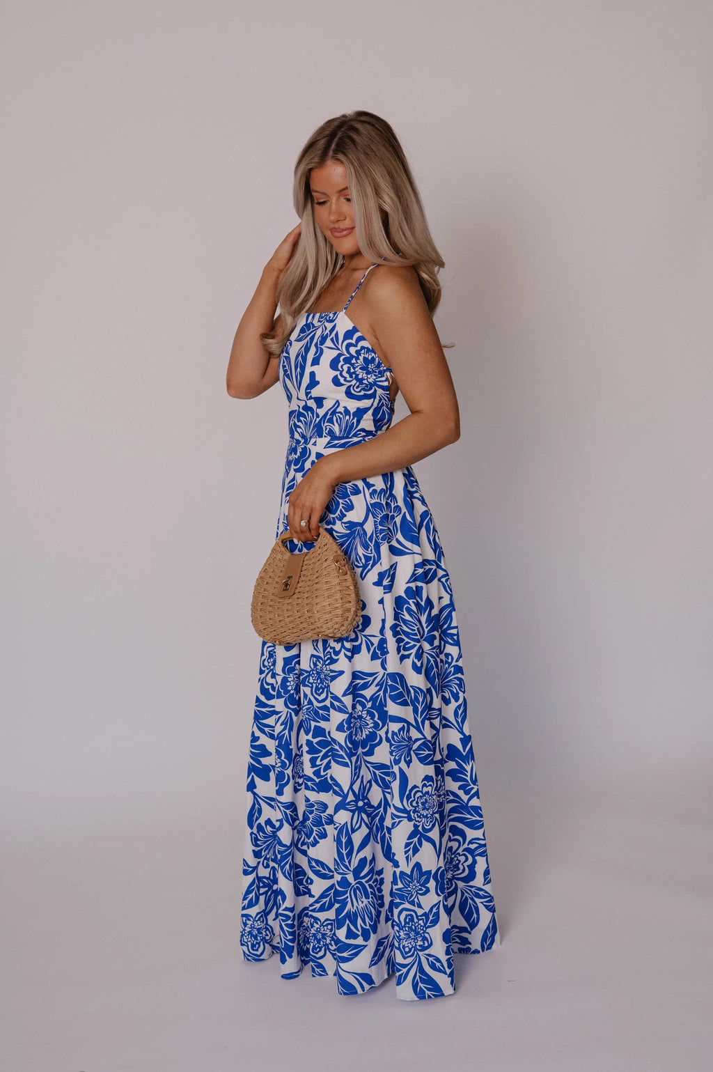 Athena Maxi Dress-White/Blue