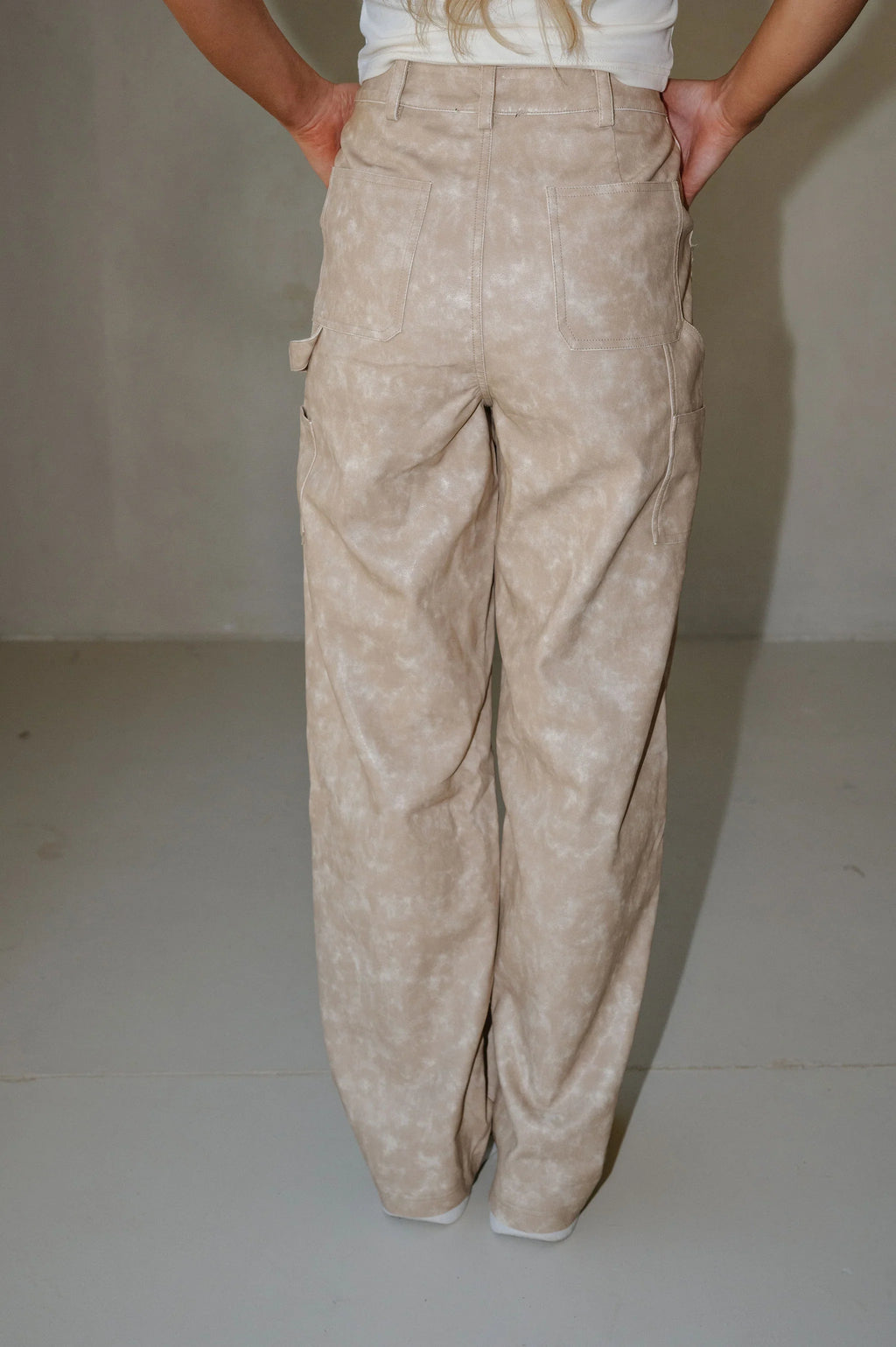Mable Faux Leather Pants-Beige