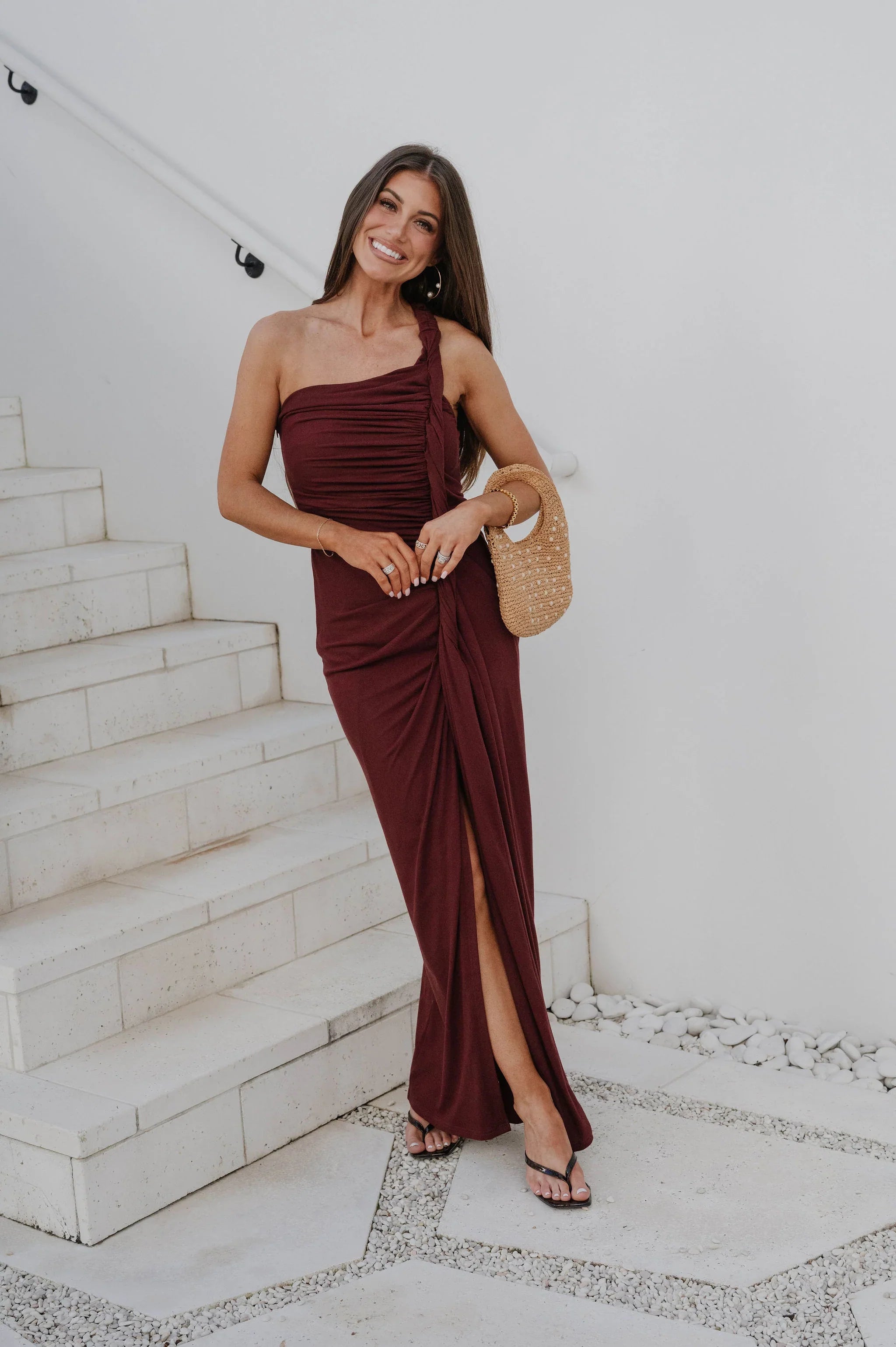 Twisted Drape Maxi Dress-Burgundy