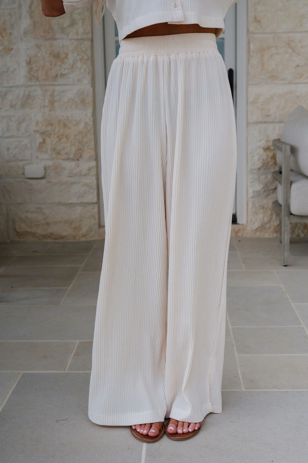 Duston Pleated Pants Set-Cream