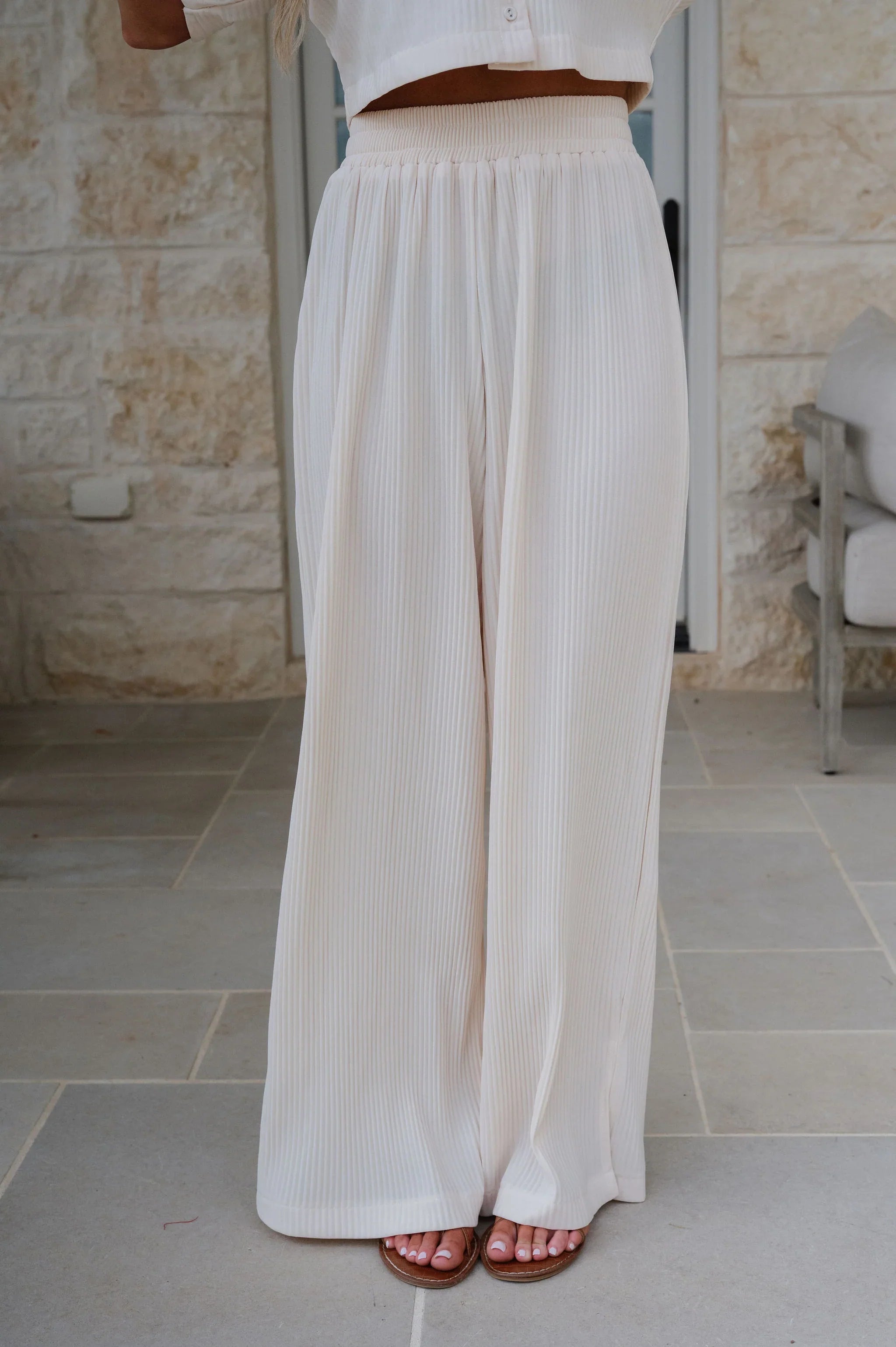 Duston Pleated Pants Set-Cream
