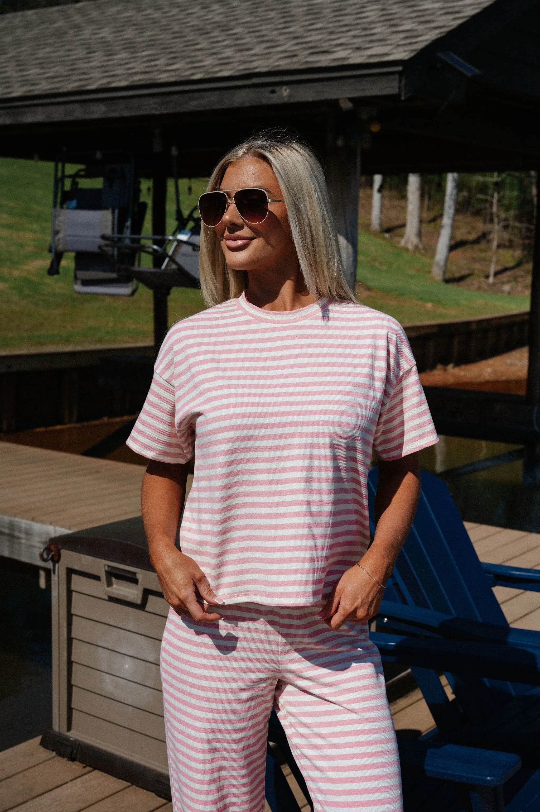 Sam Striped Pants Set-Pink