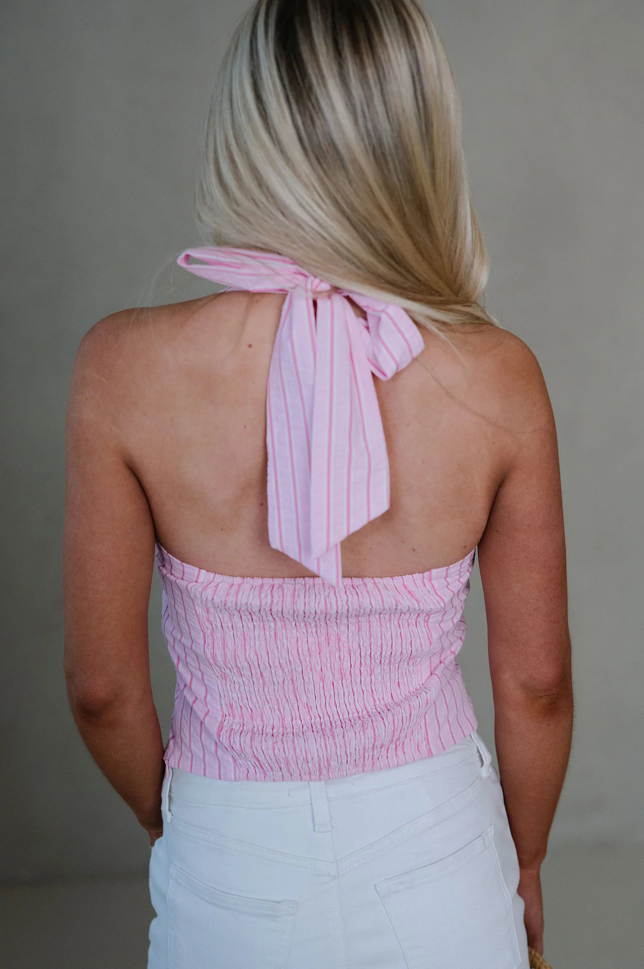 Halter Stripe Top-Pink