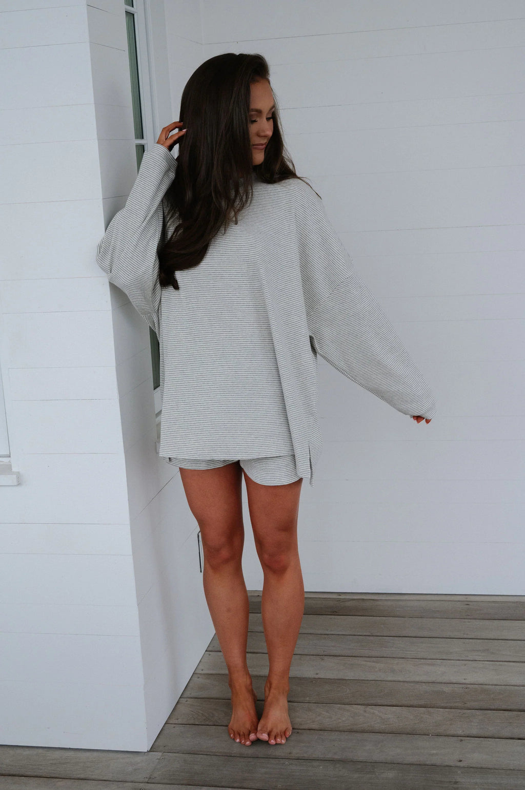 Arrington Striped Shorts-Heather Grey