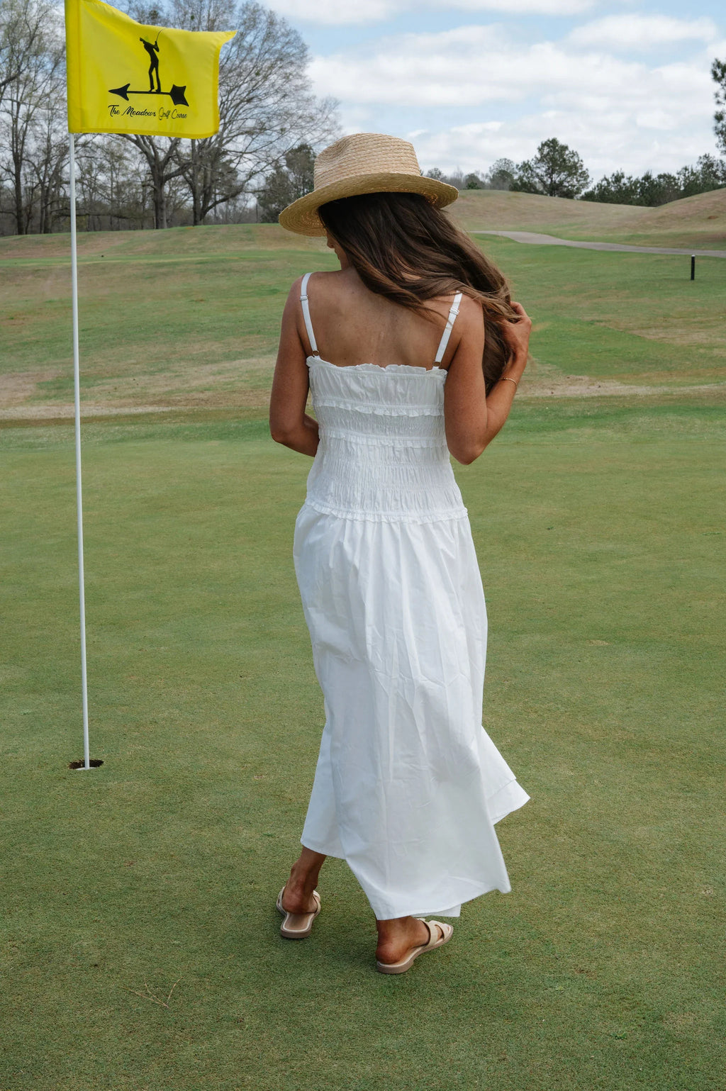 Smocked Maxi Dress-White