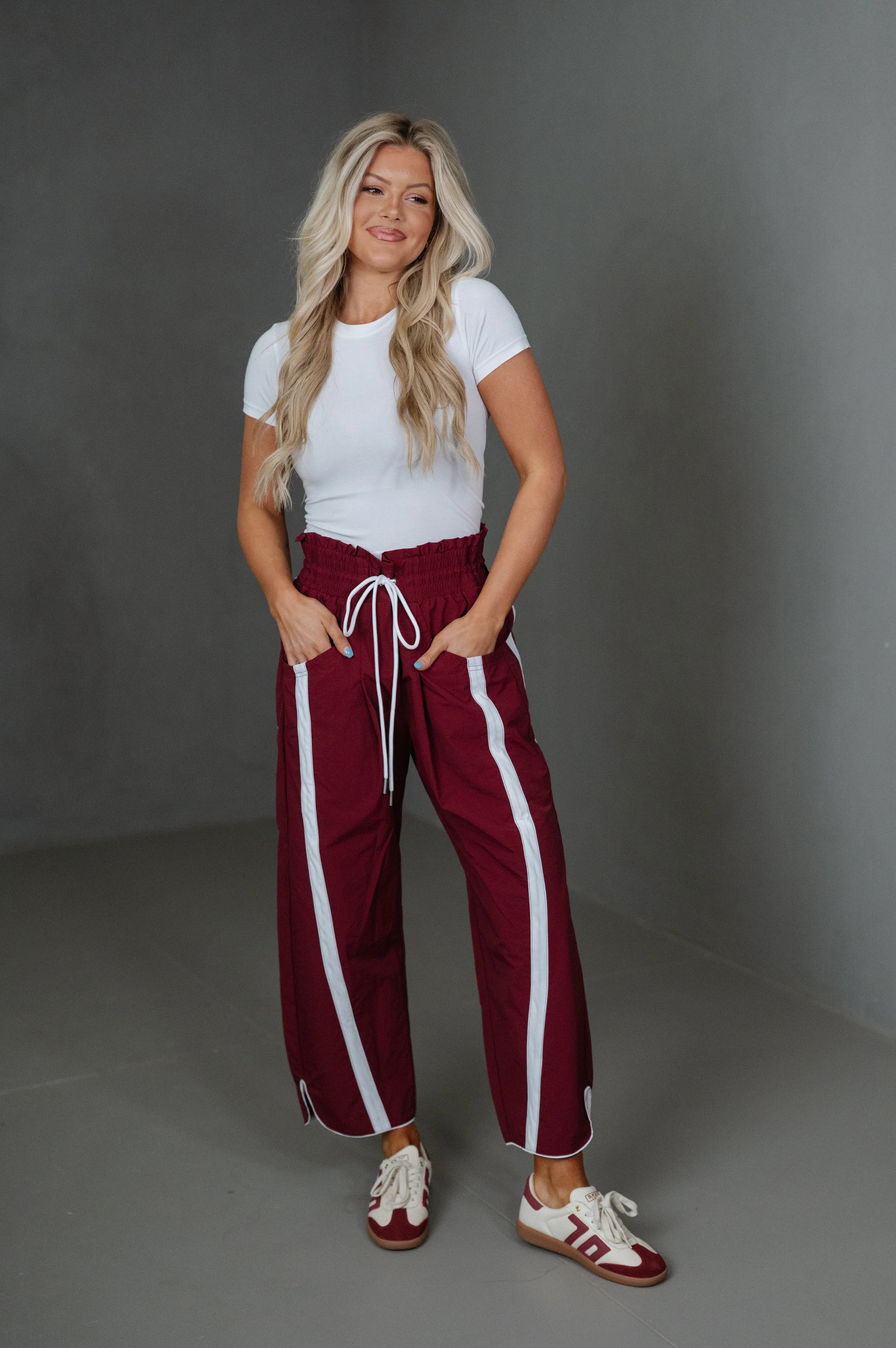 Windbreaker Side Stripe Pants-Burgundy