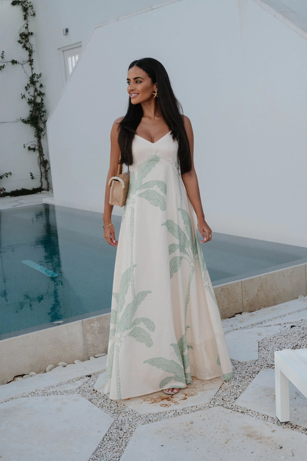 Palm Tree Maxi Dress-Green