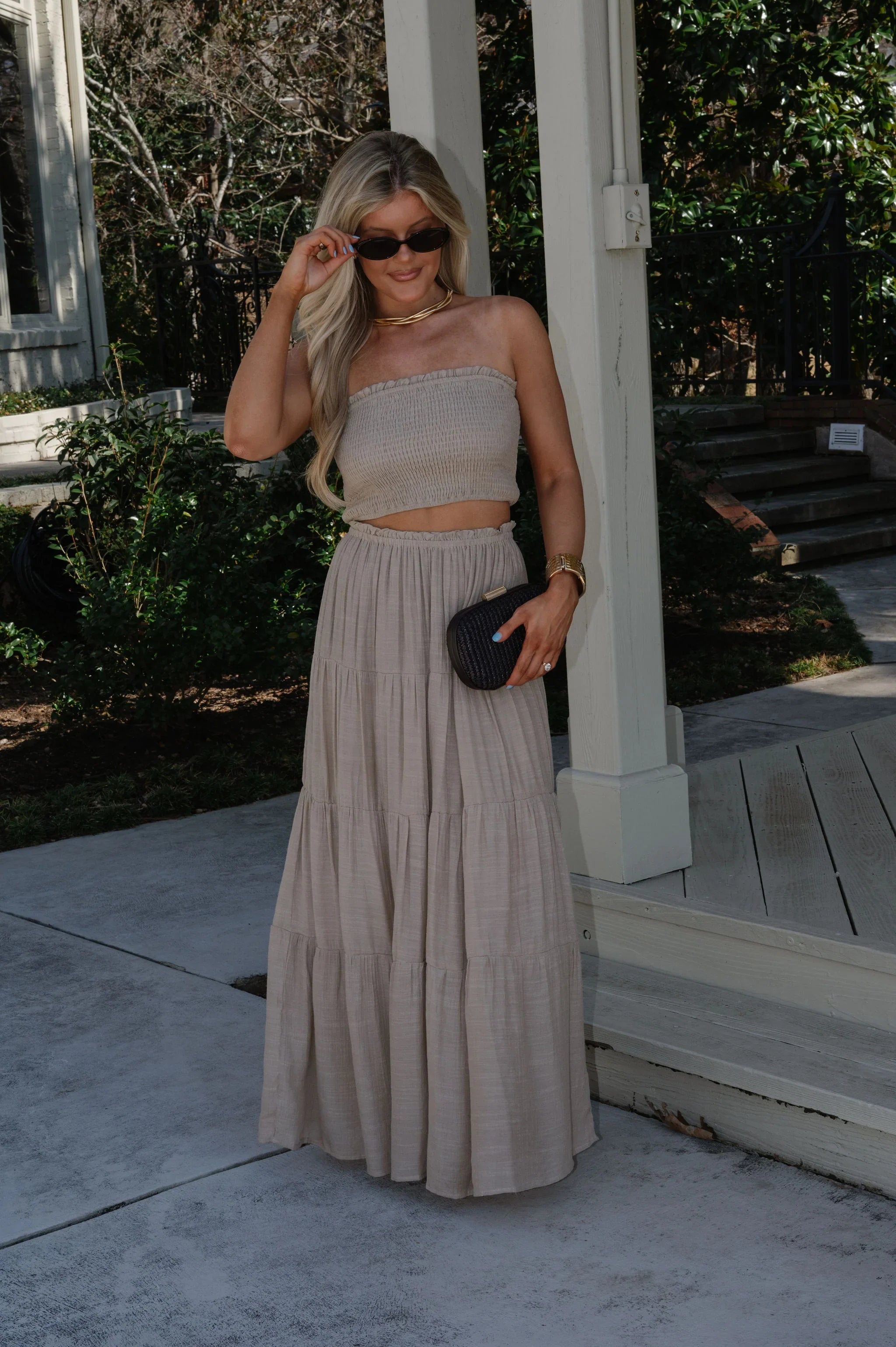 Jenni Tiered Skirt Set-Taupe