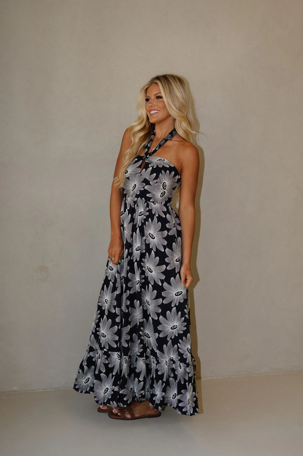 Serena Halter Neck Maxi Dress-Navy