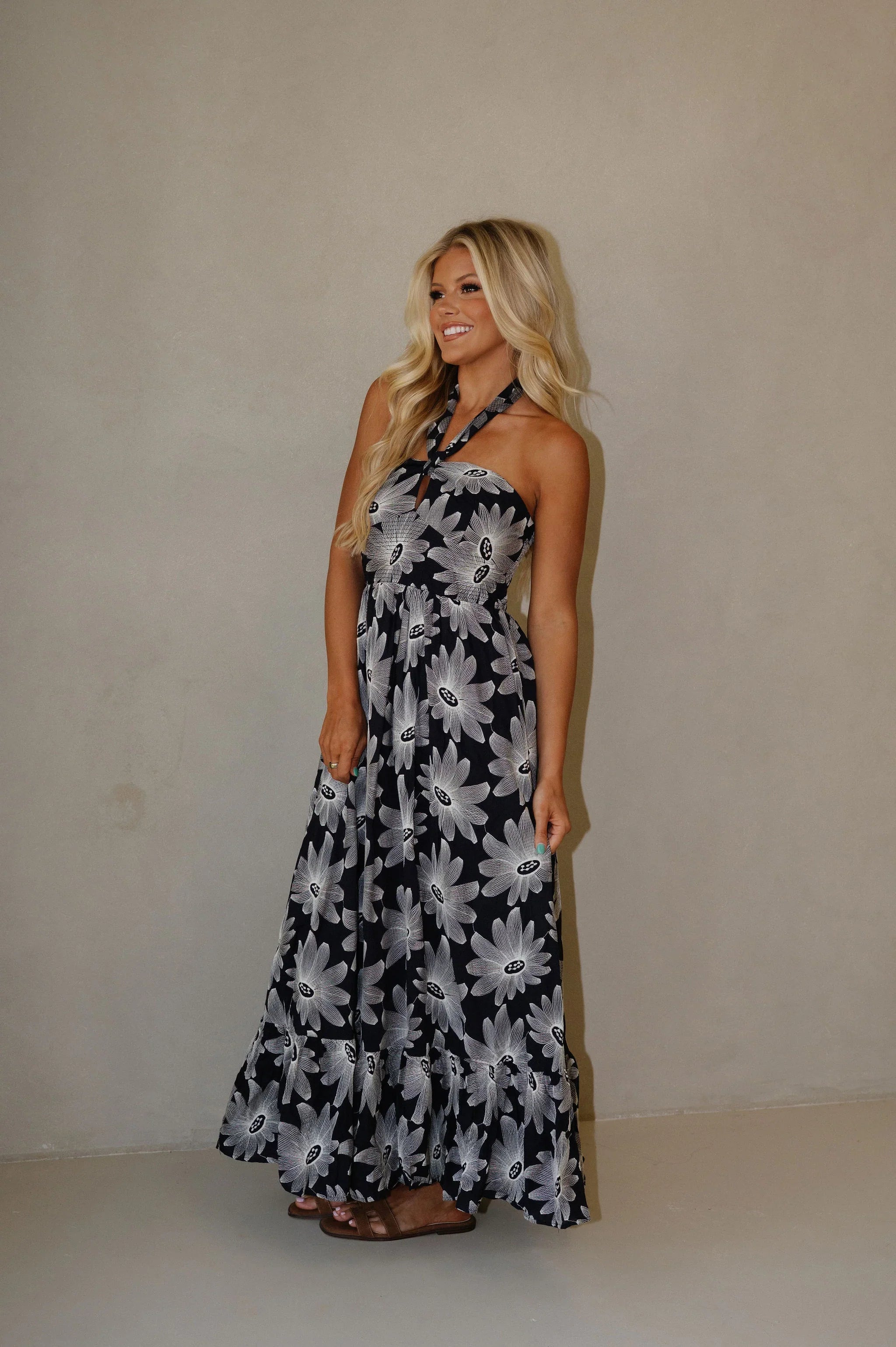 Serena Halter Neck Maxi Dress-Navy