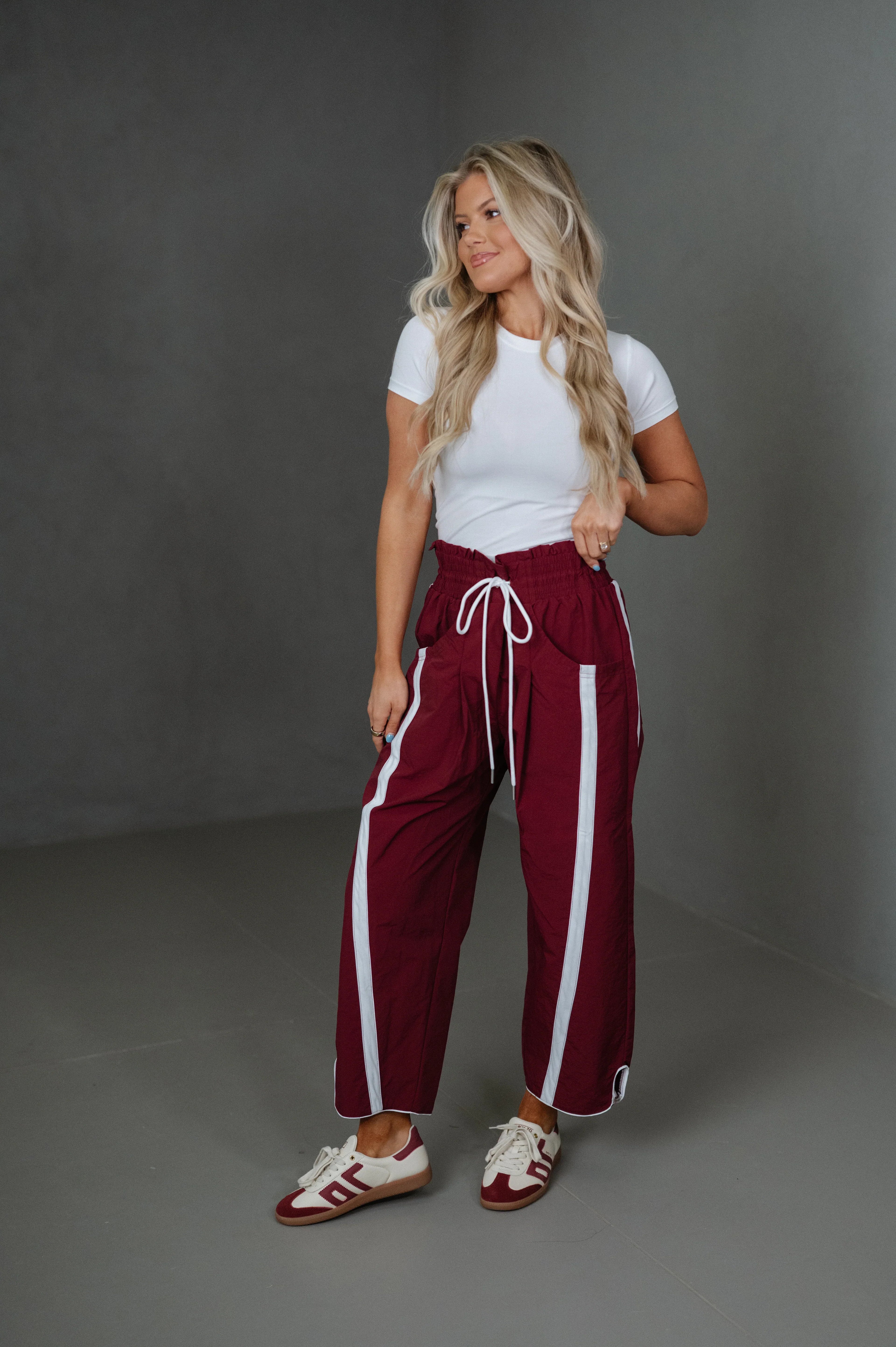 Windbreaker Side Stripe Pants-Burgundy