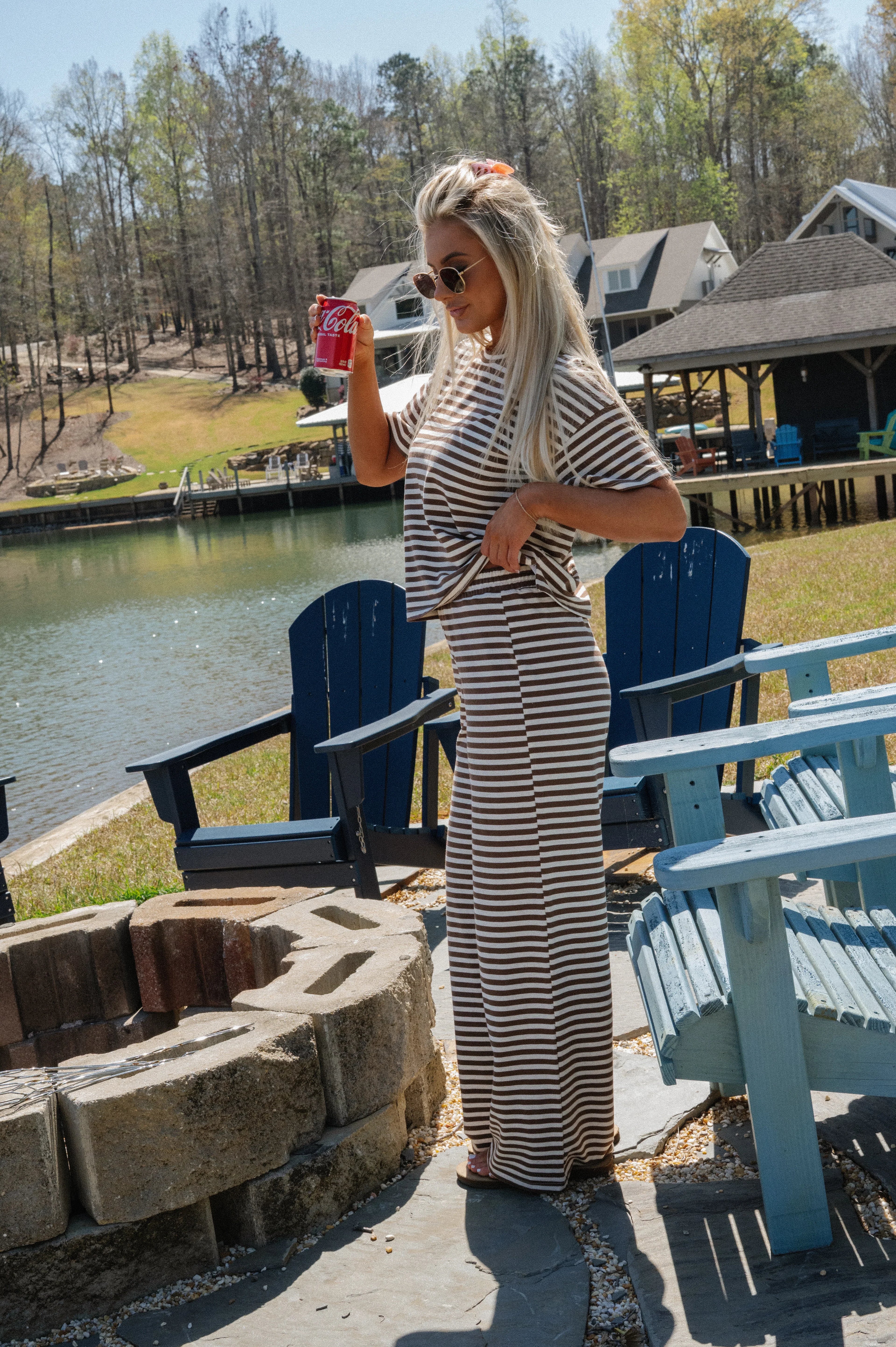 Sam Striped Pants Set-Brown
