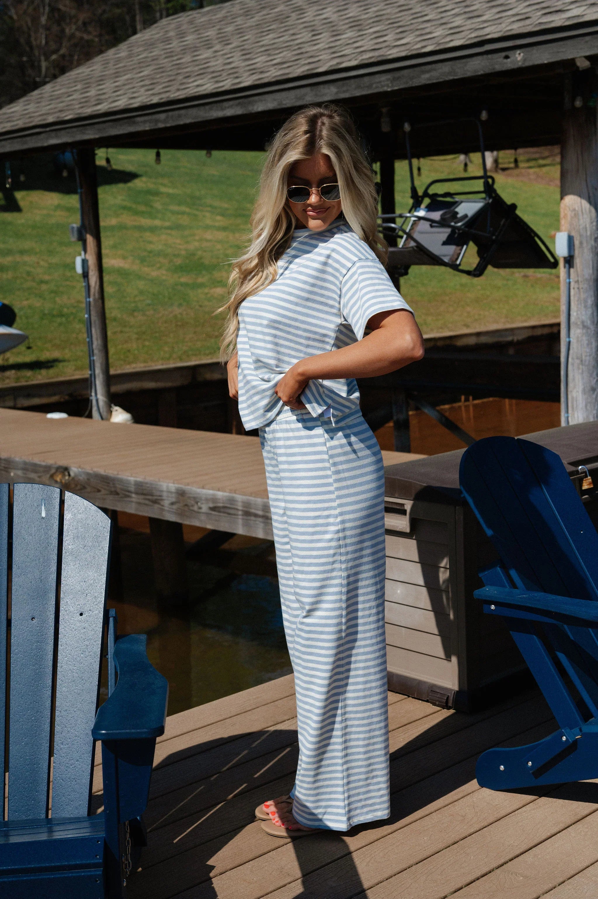 Sam Striped Pants Set-Light Blue