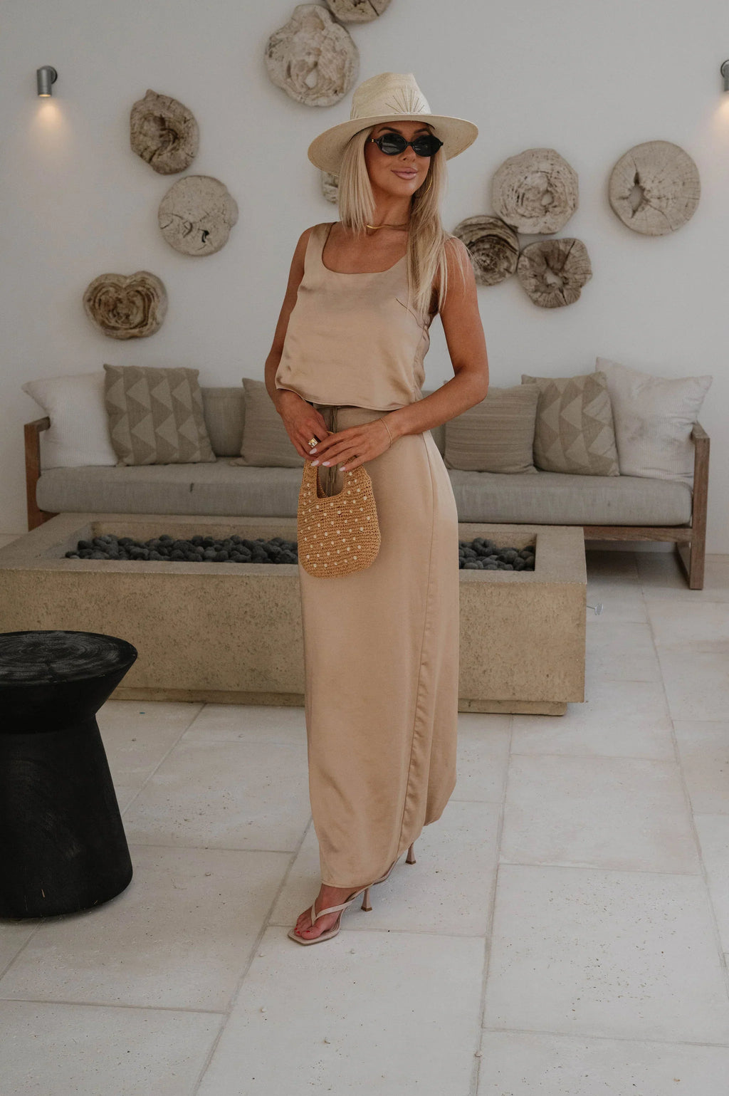 Satin Maxi Skirt Set-Bronze