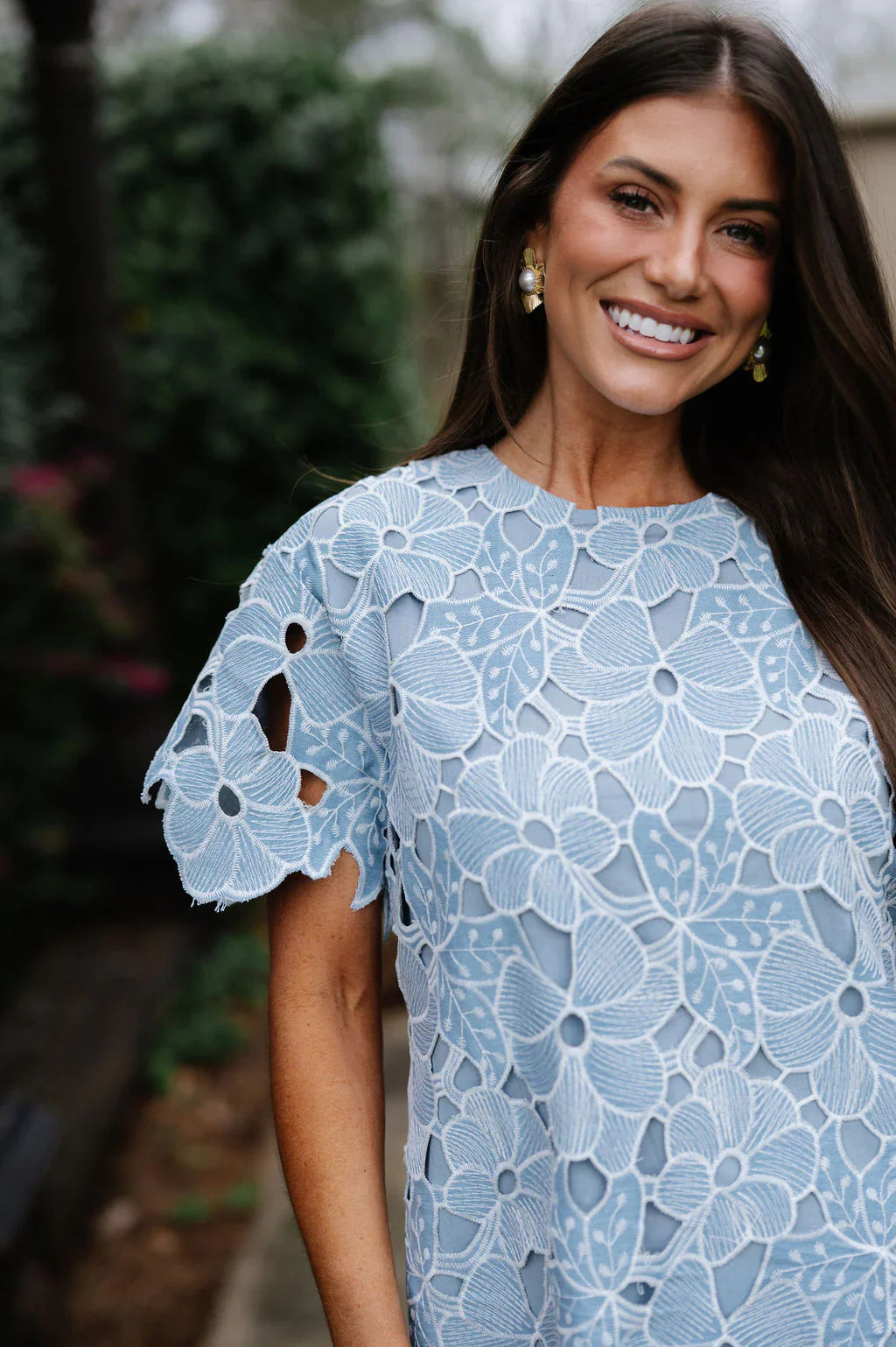 Stella Floral Embroidered Mini Dress-Blue
