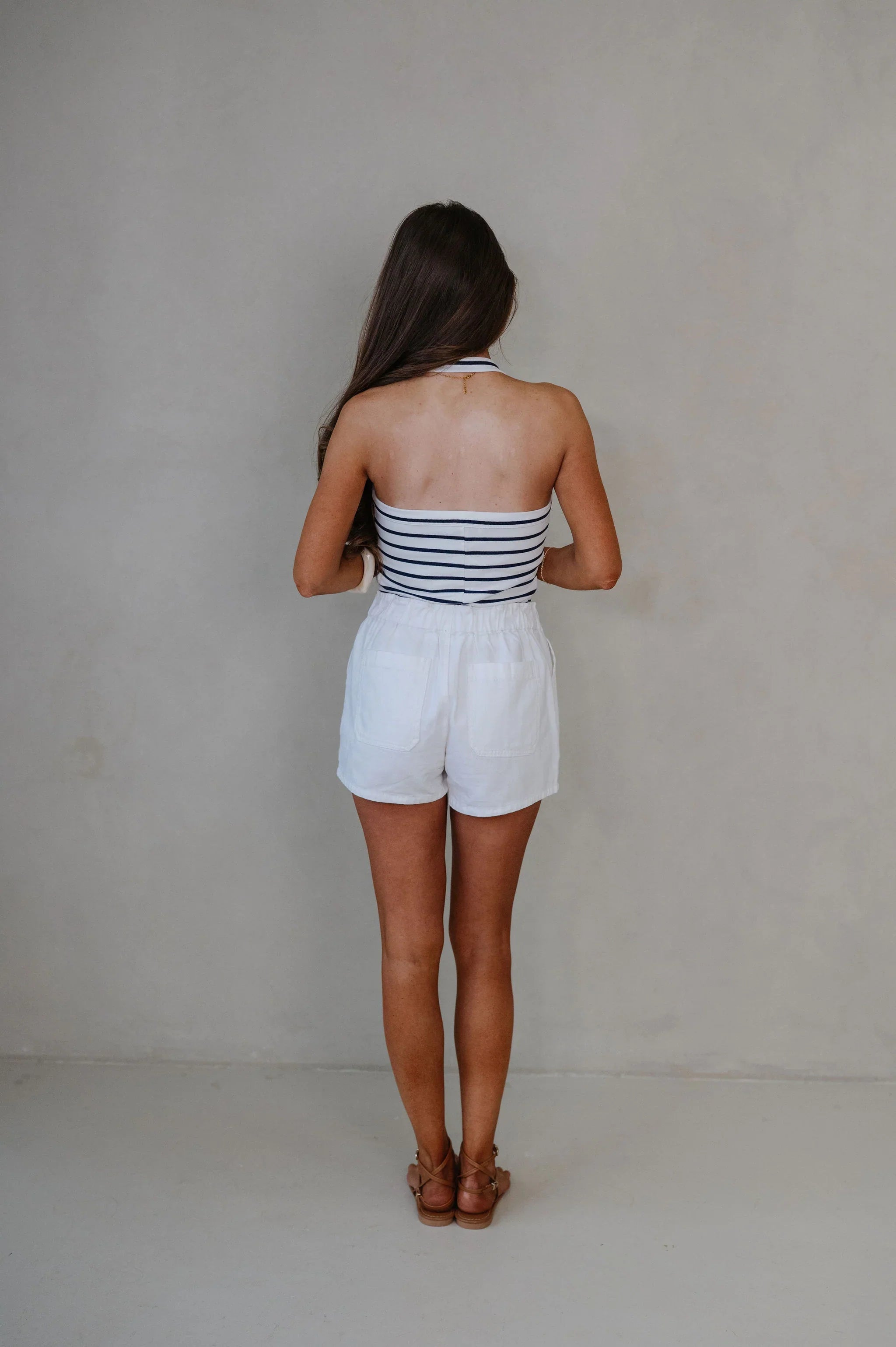 Claire Striped Top-White/Navy