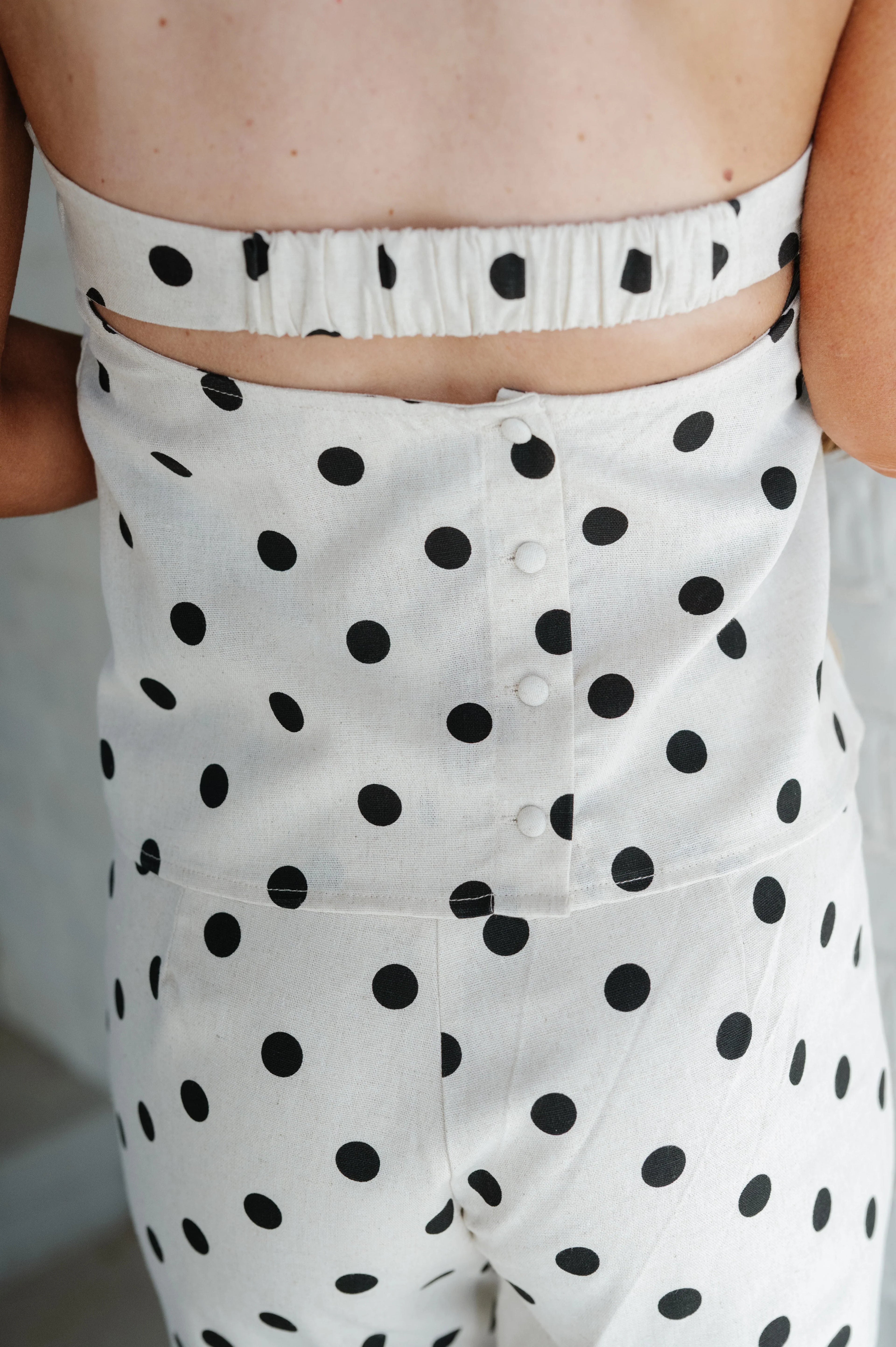 Remi Polka Dot Pants Set-Natural/Black