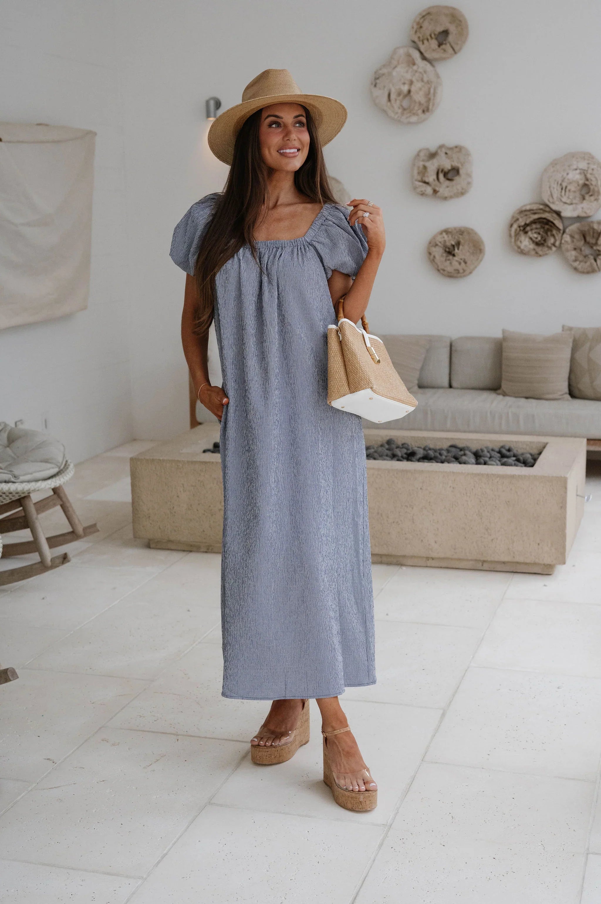 Teagan Gingham Maxi Dress-Navy