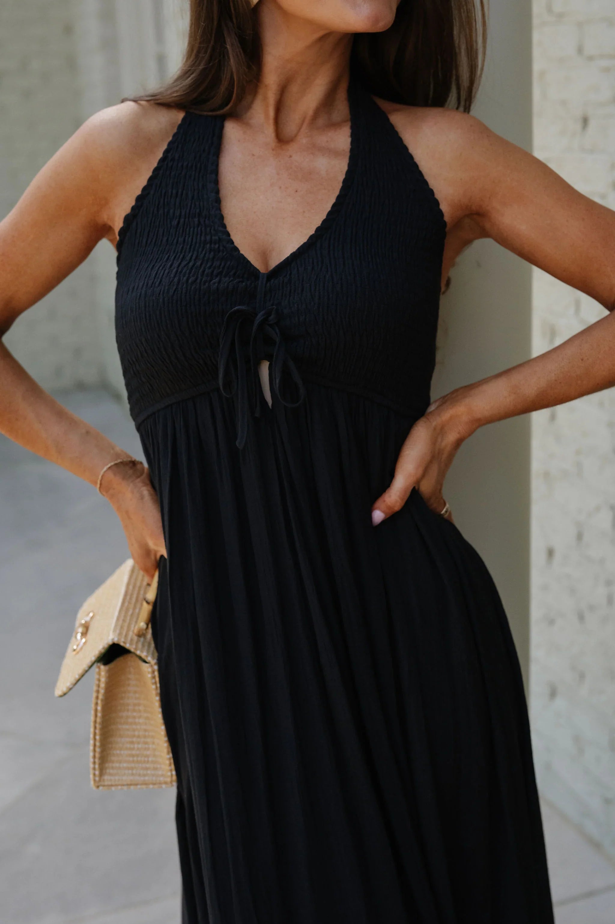 Greer Smocked Maxi Dress-Black