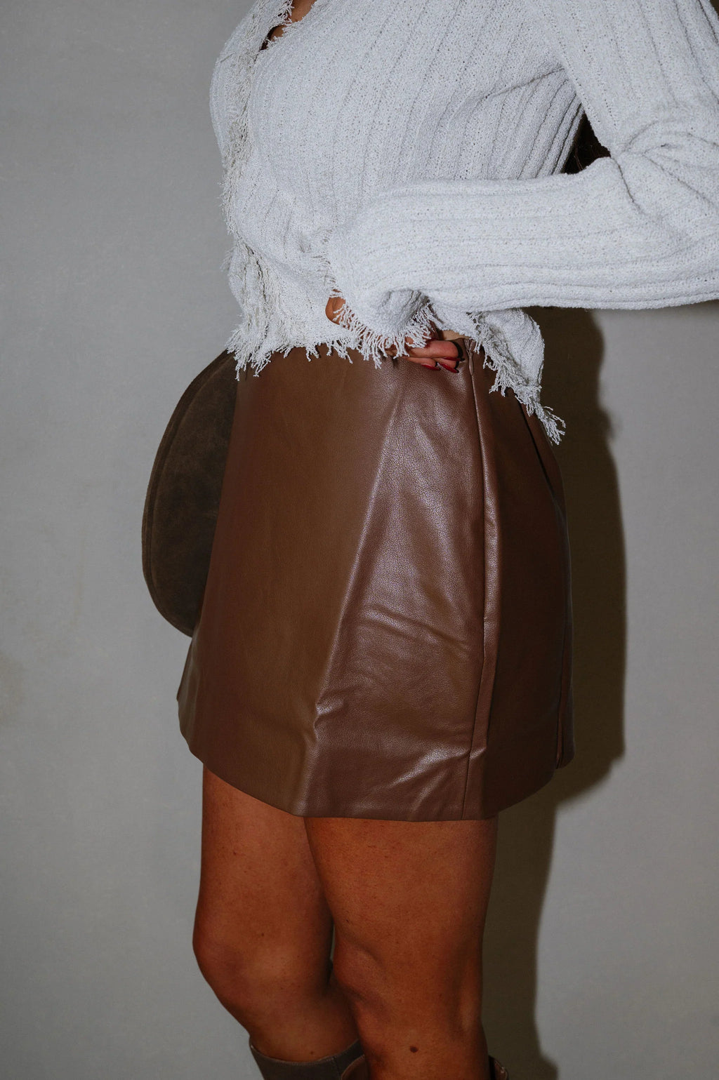 Dalton Leather Mini Skirt-Brown