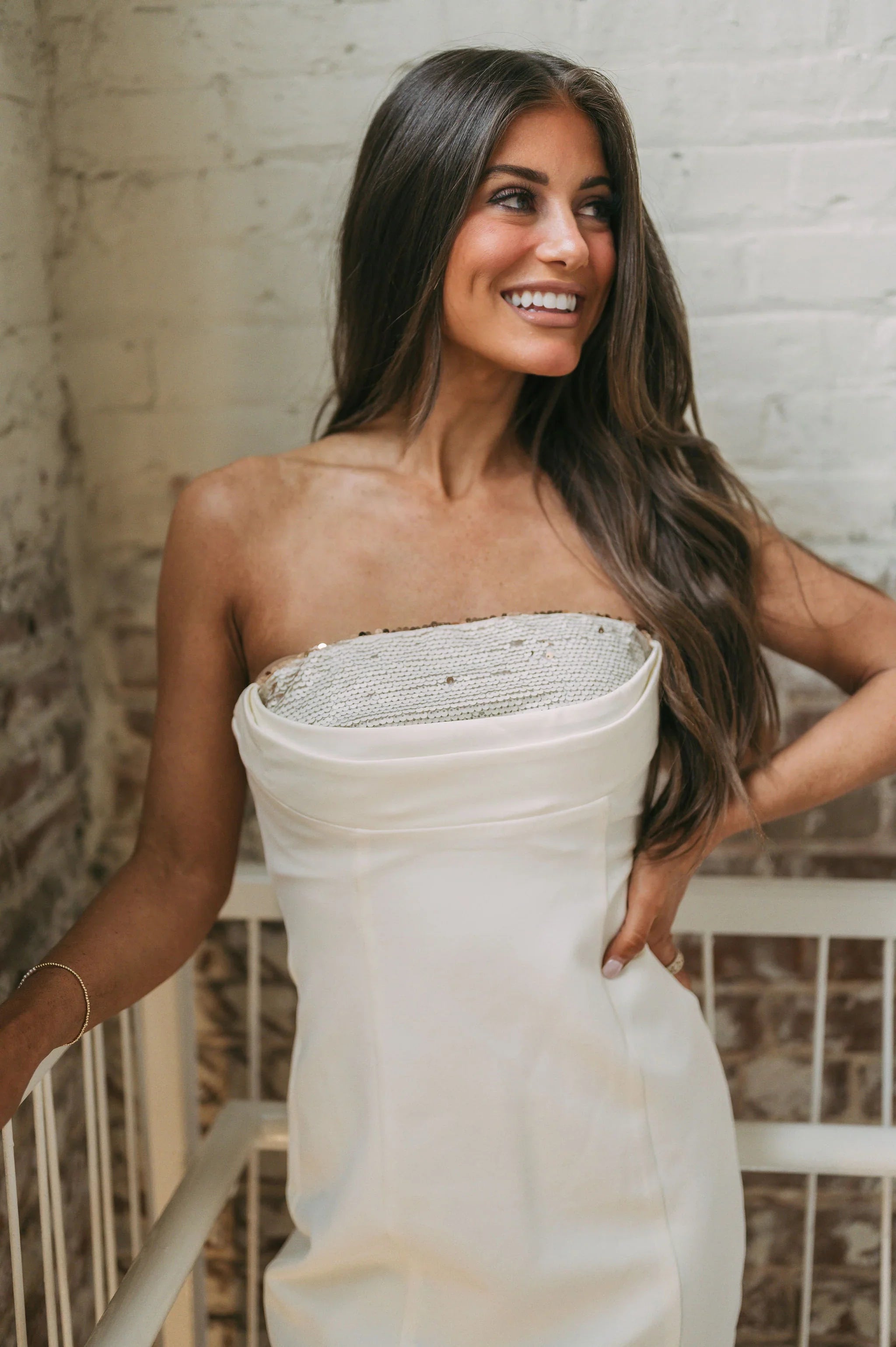 Strapless Sequin Accented Mini Dress