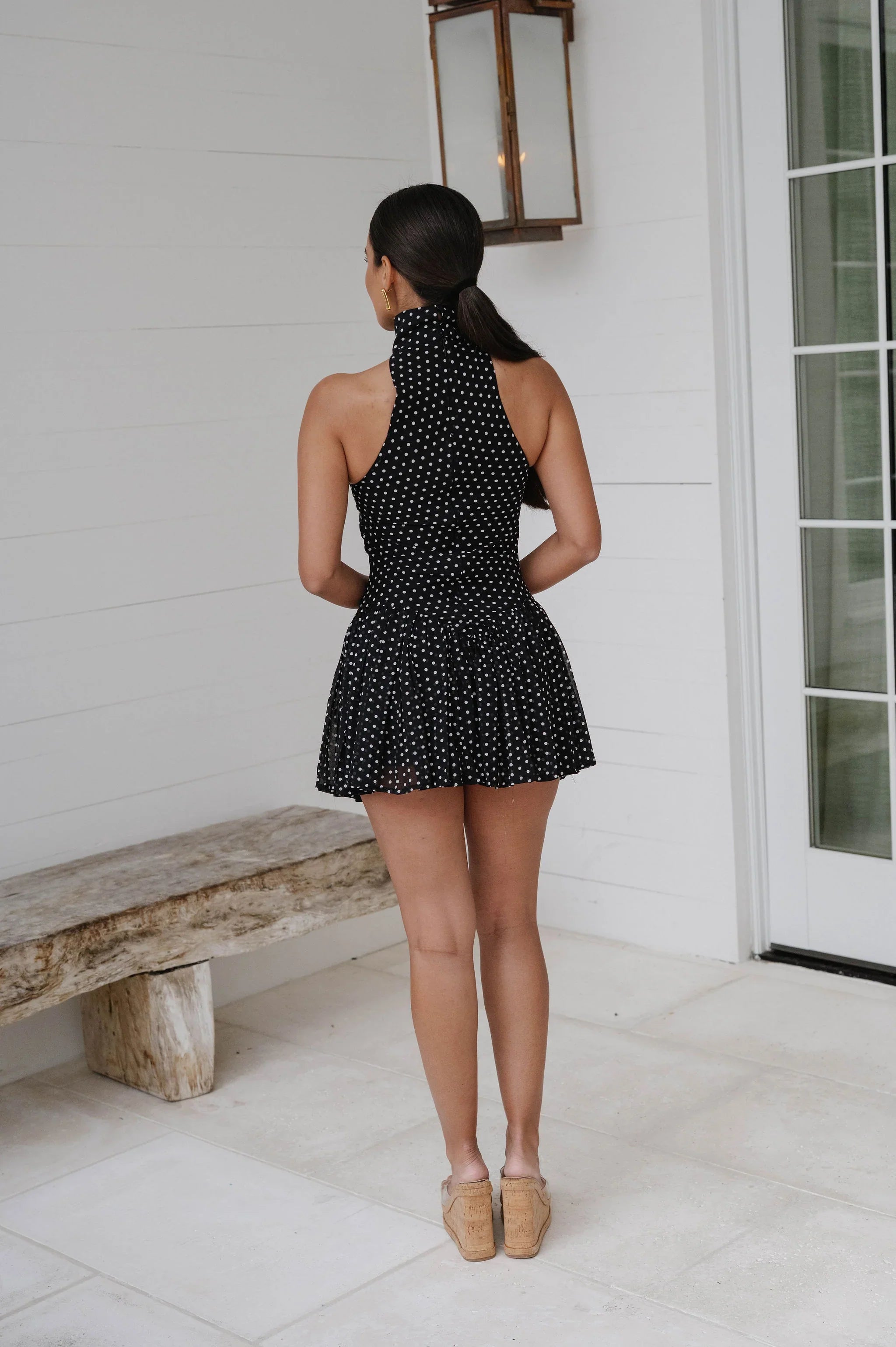 Abigail Polka Dot Mini Dress-Black