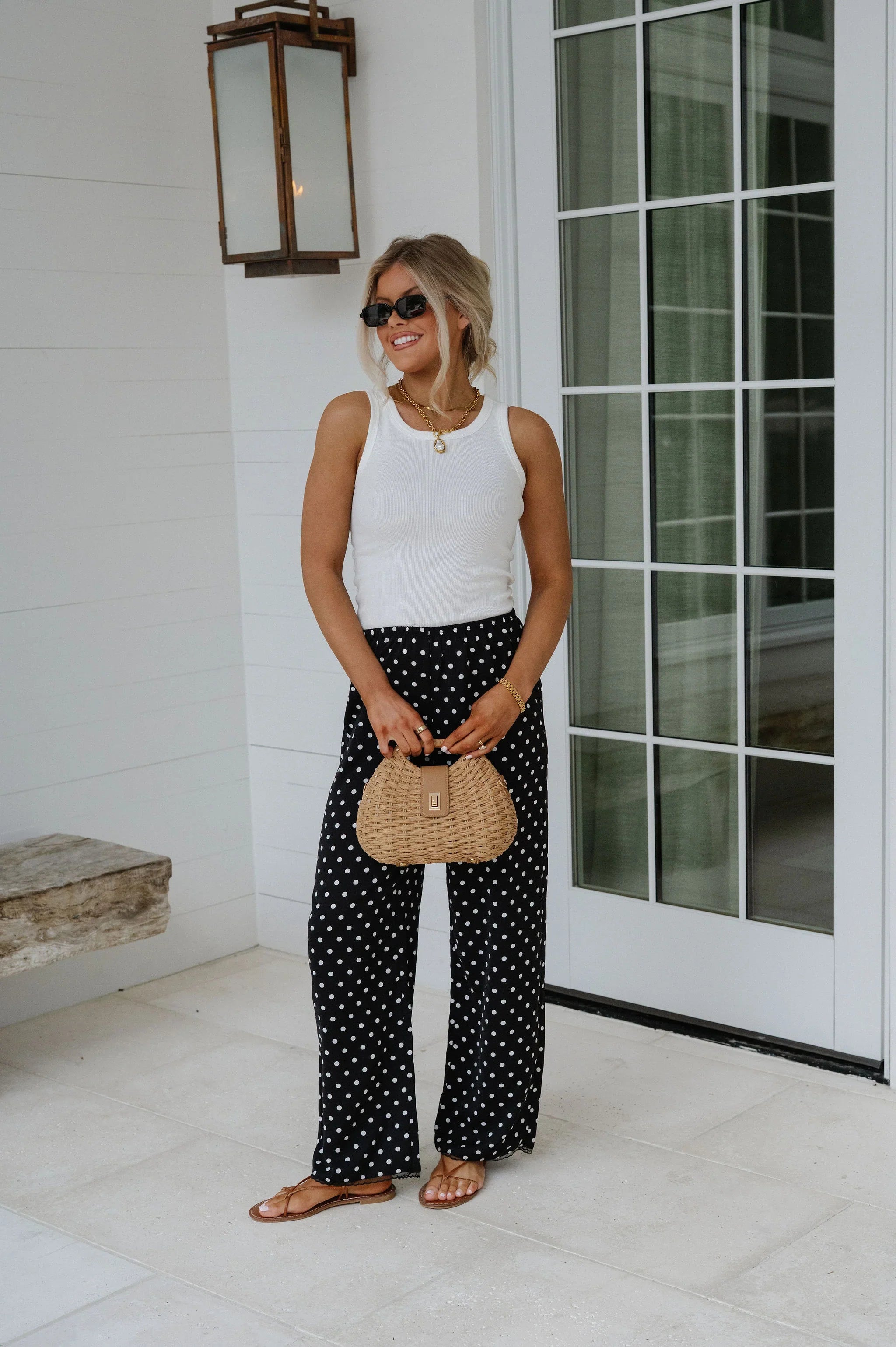 Polka Dot Satin Pants-Black