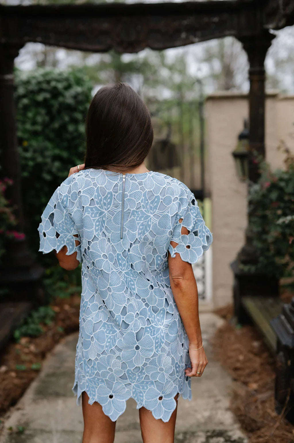 Stella Floral Embroidered Mini Dress-Blue