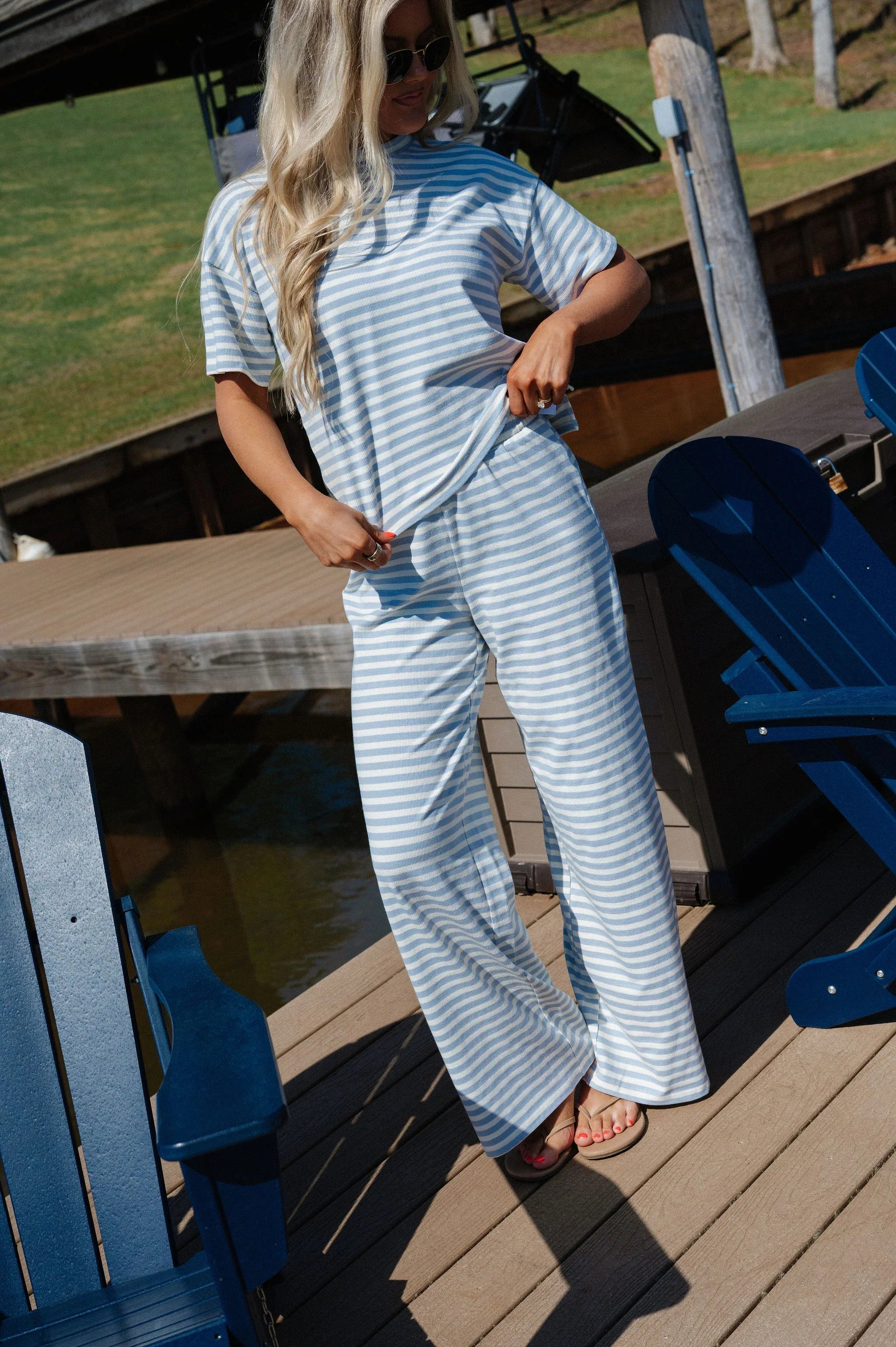 Sam Striped Pants Set-Light Blue