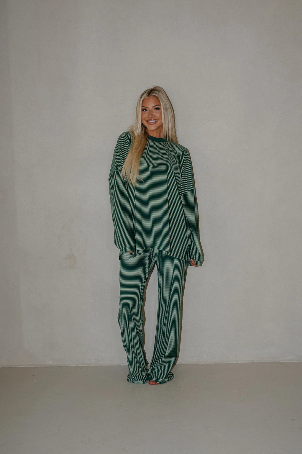 Nora Striped Fleece Oversized Top-Green