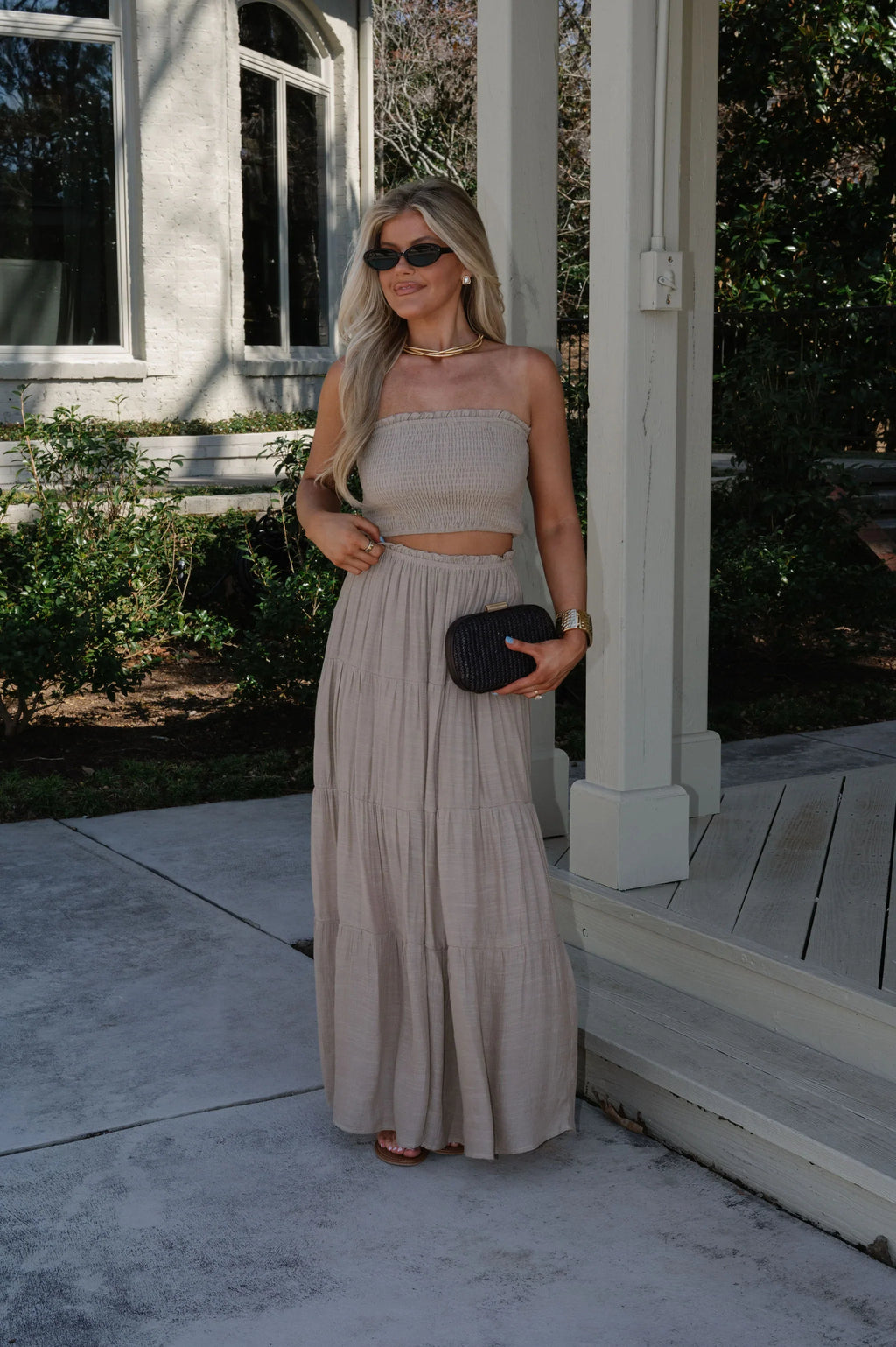 Jenni Tiered Skirt Set-Taupe