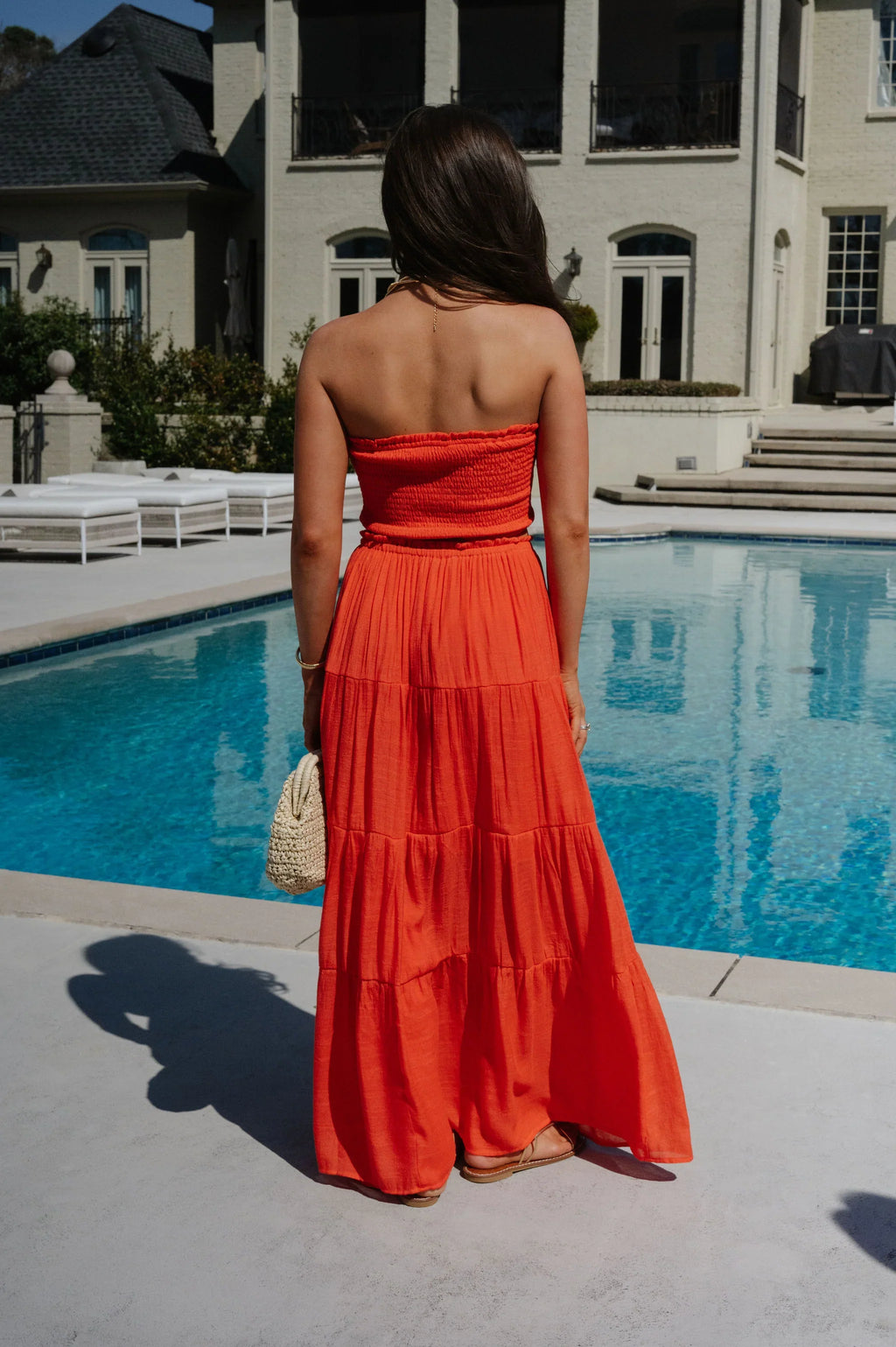 Jenni Tiered Skirt Set-Orange Red