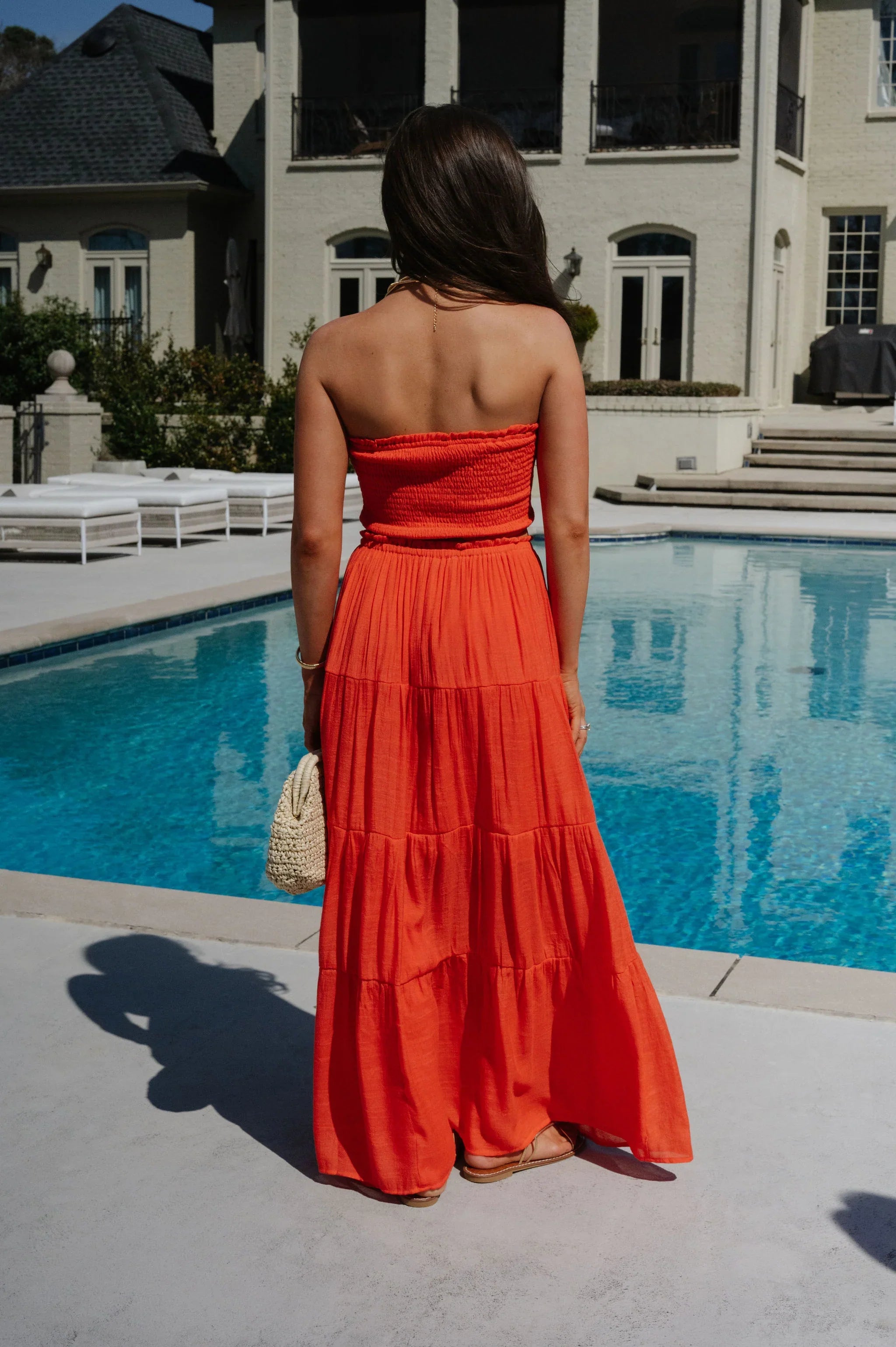 Jenni Tiered Skirt Set-Orange Red