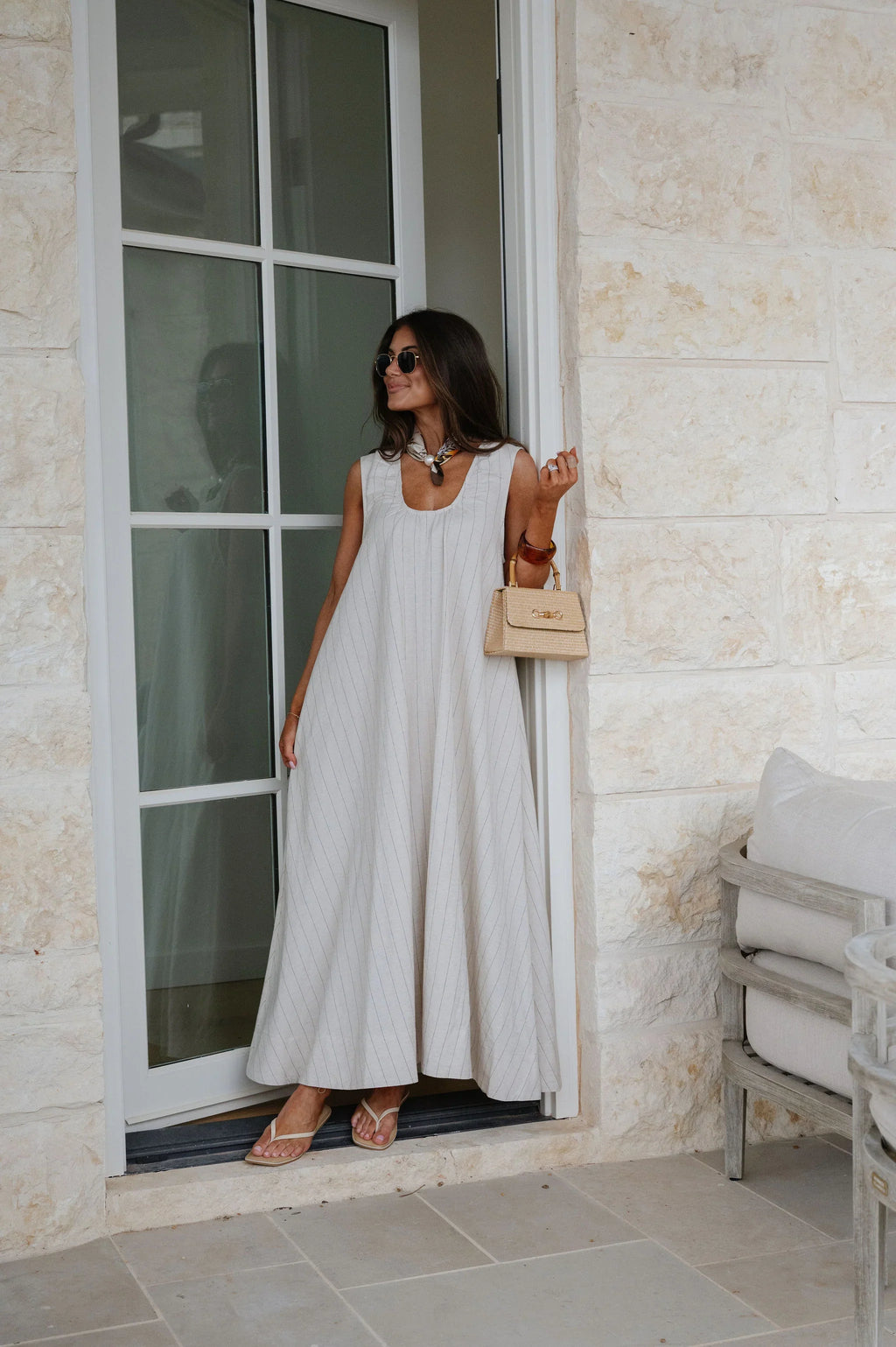 Clare Striped Maxi Dress-Natural/Black