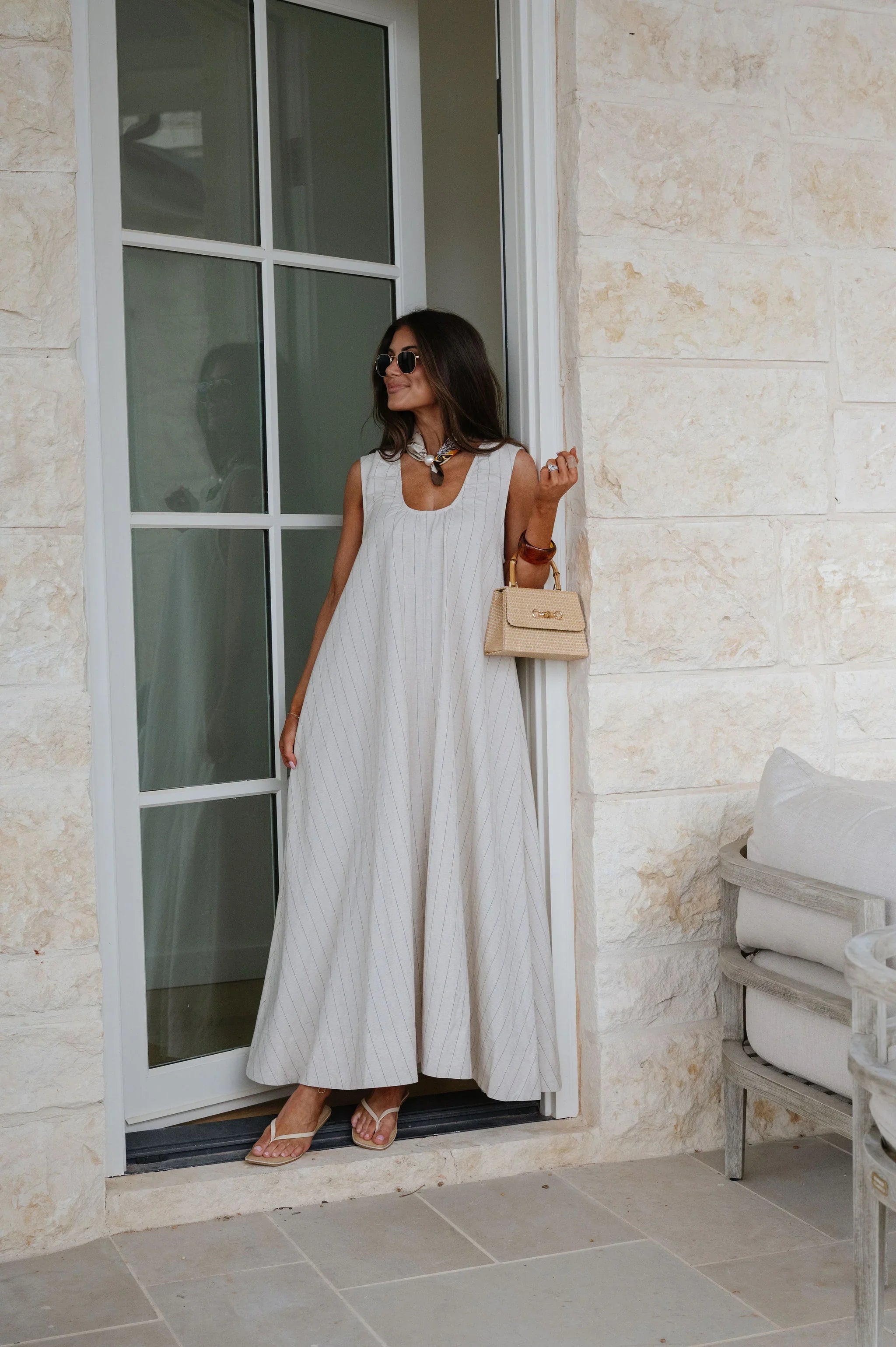 Clare Striped Maxi Dress-Natural/Black