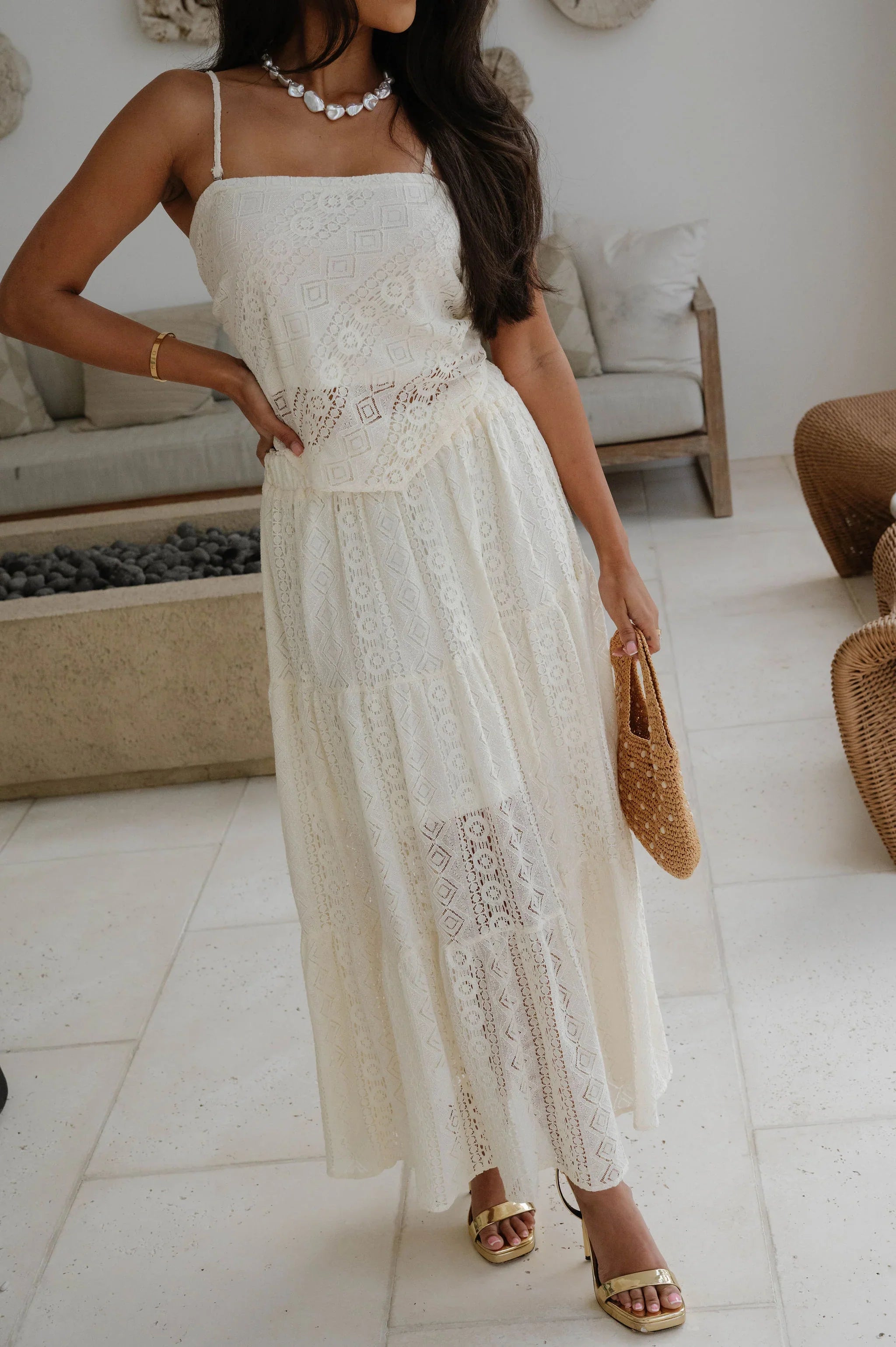 Quinn Tiered Skirt Set-Cream